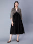 Black Cotton Floral Printed Flared Dress