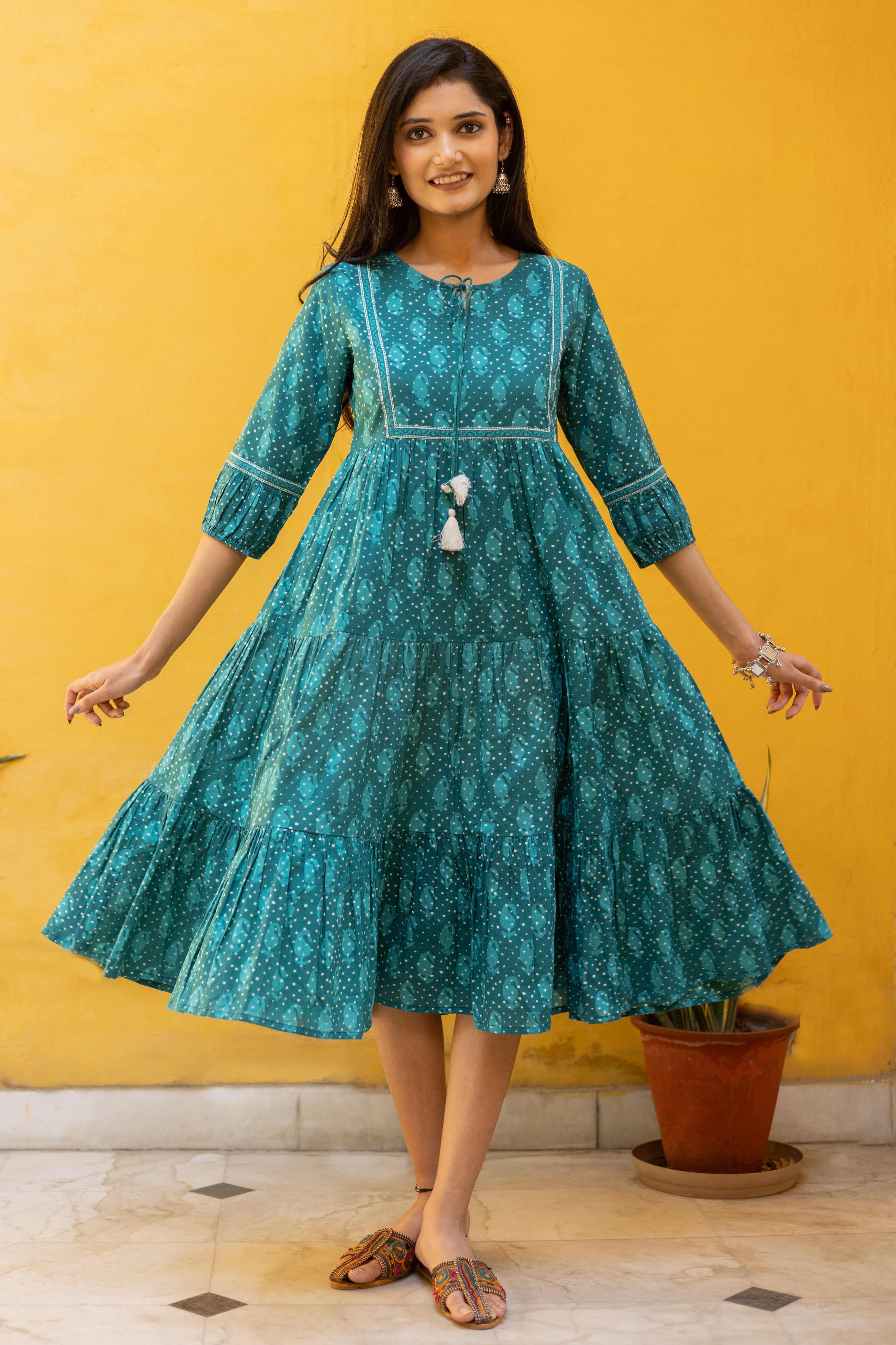 teal-blue-cotton-printed-tiered-dress