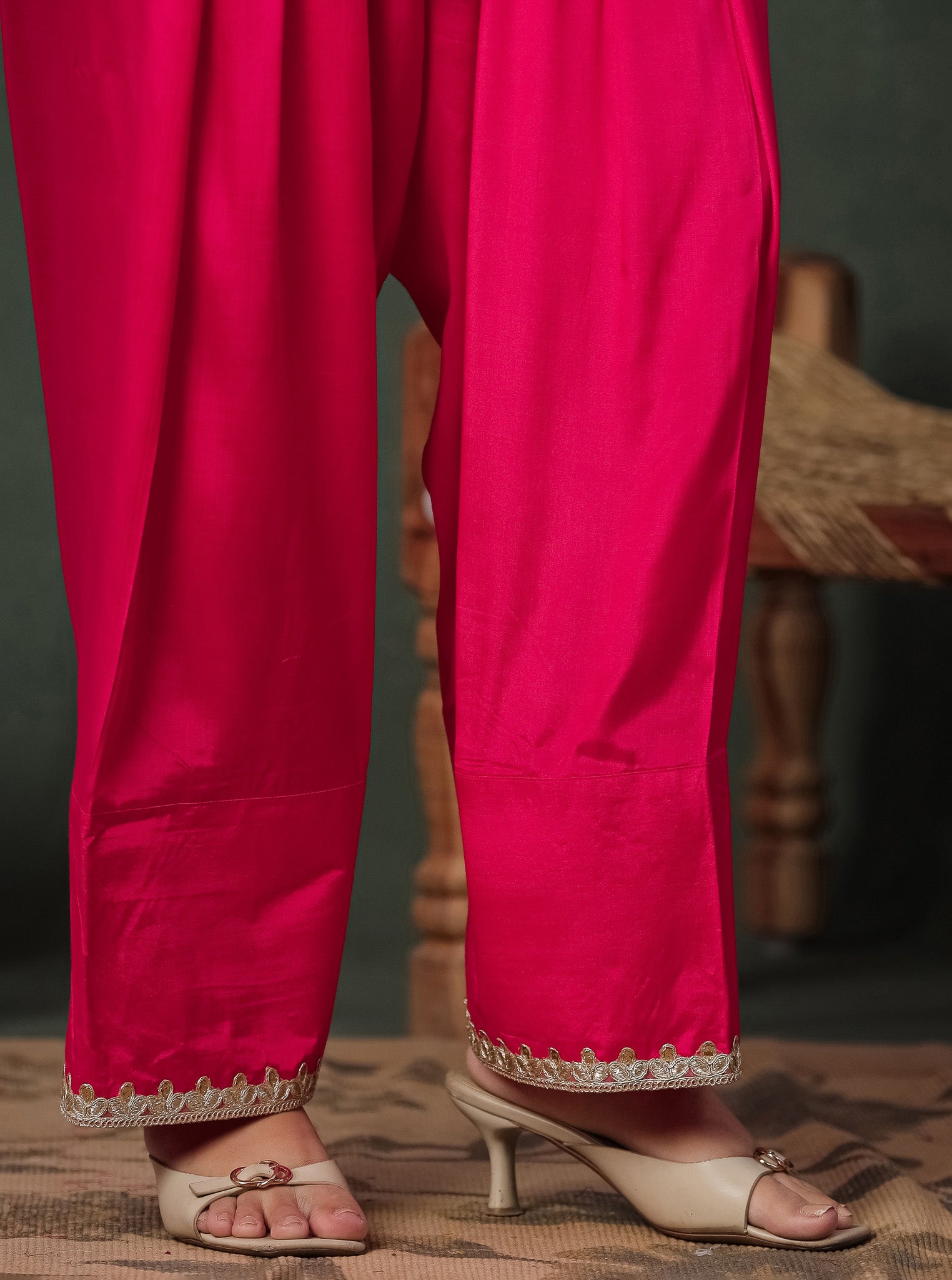 Pink Viscose Kurta With Farshi Salwar And Dupatta