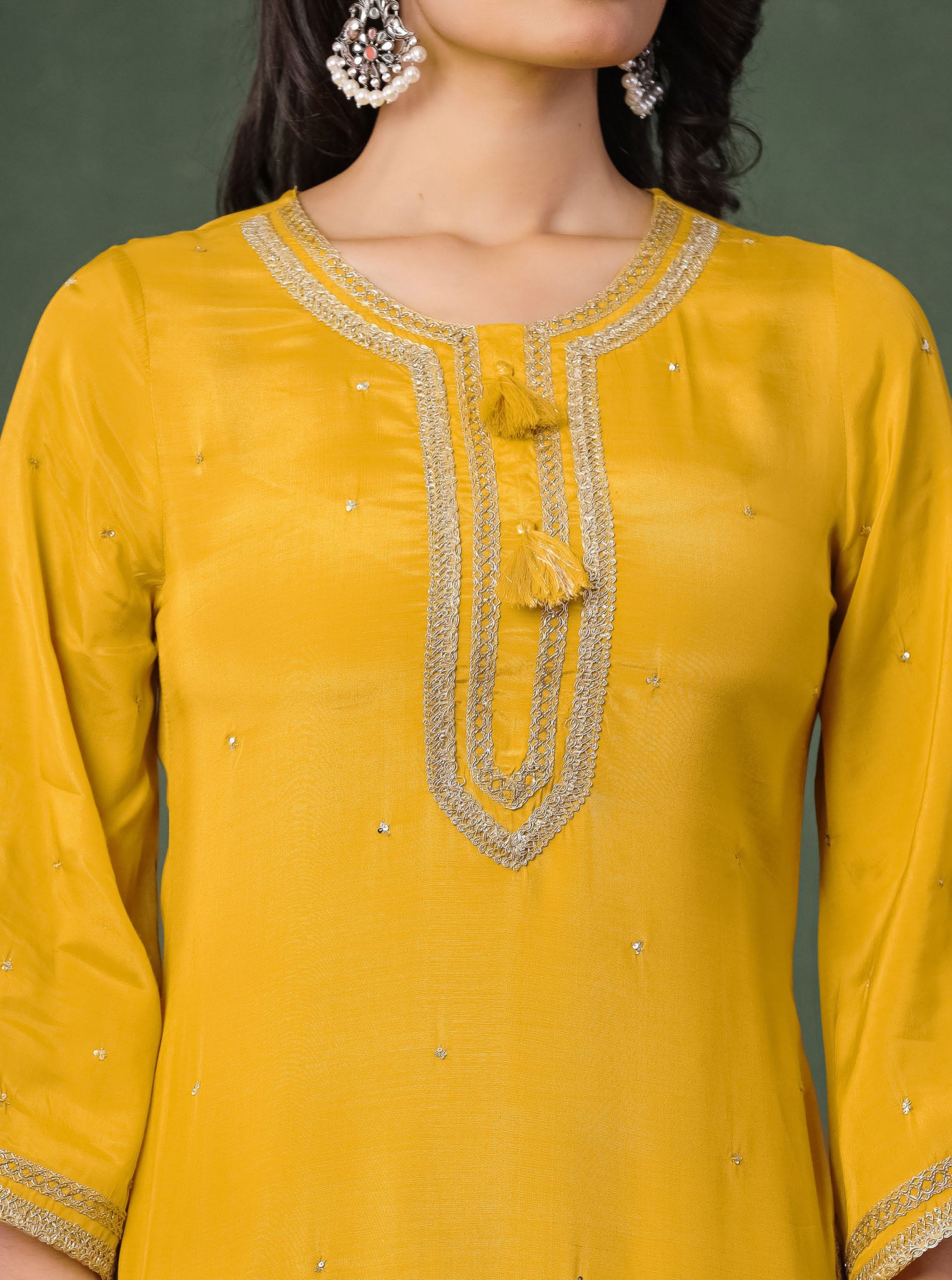 Golden Yellow Viscose Kurta With Farshi Salwar And Dupatta