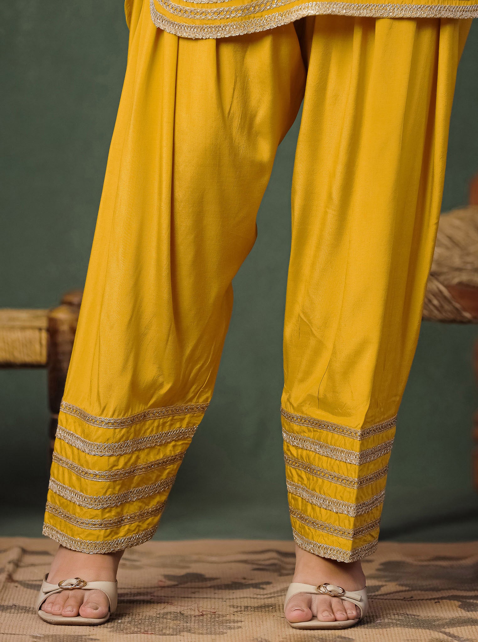 Golden Yellow Viscose Kurta With Farshi Salwar And Dupatta