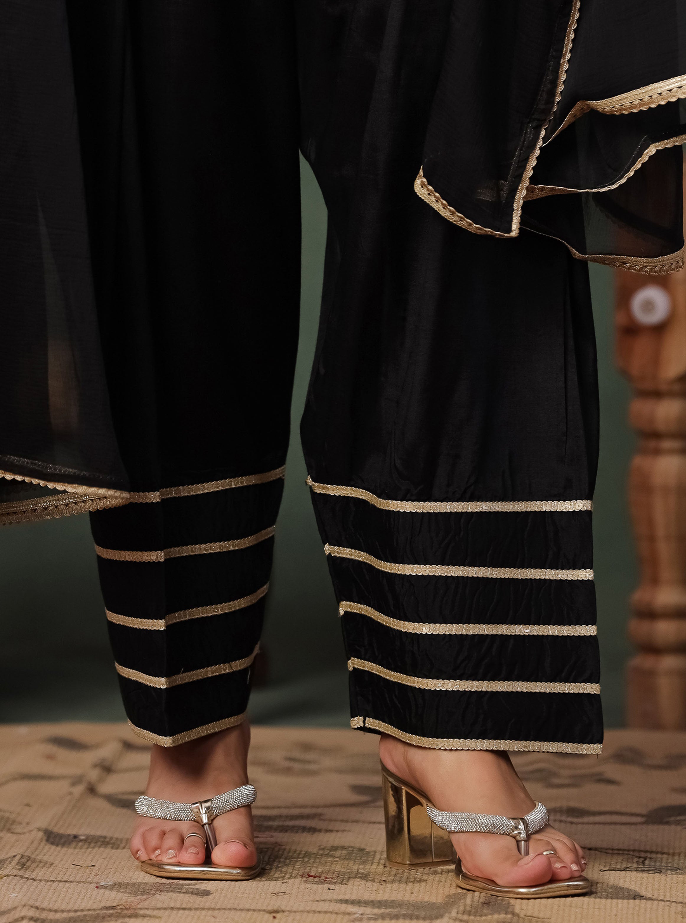 Beige Viscose Embroidered Kurta With Farshi Salwar And Dupatta