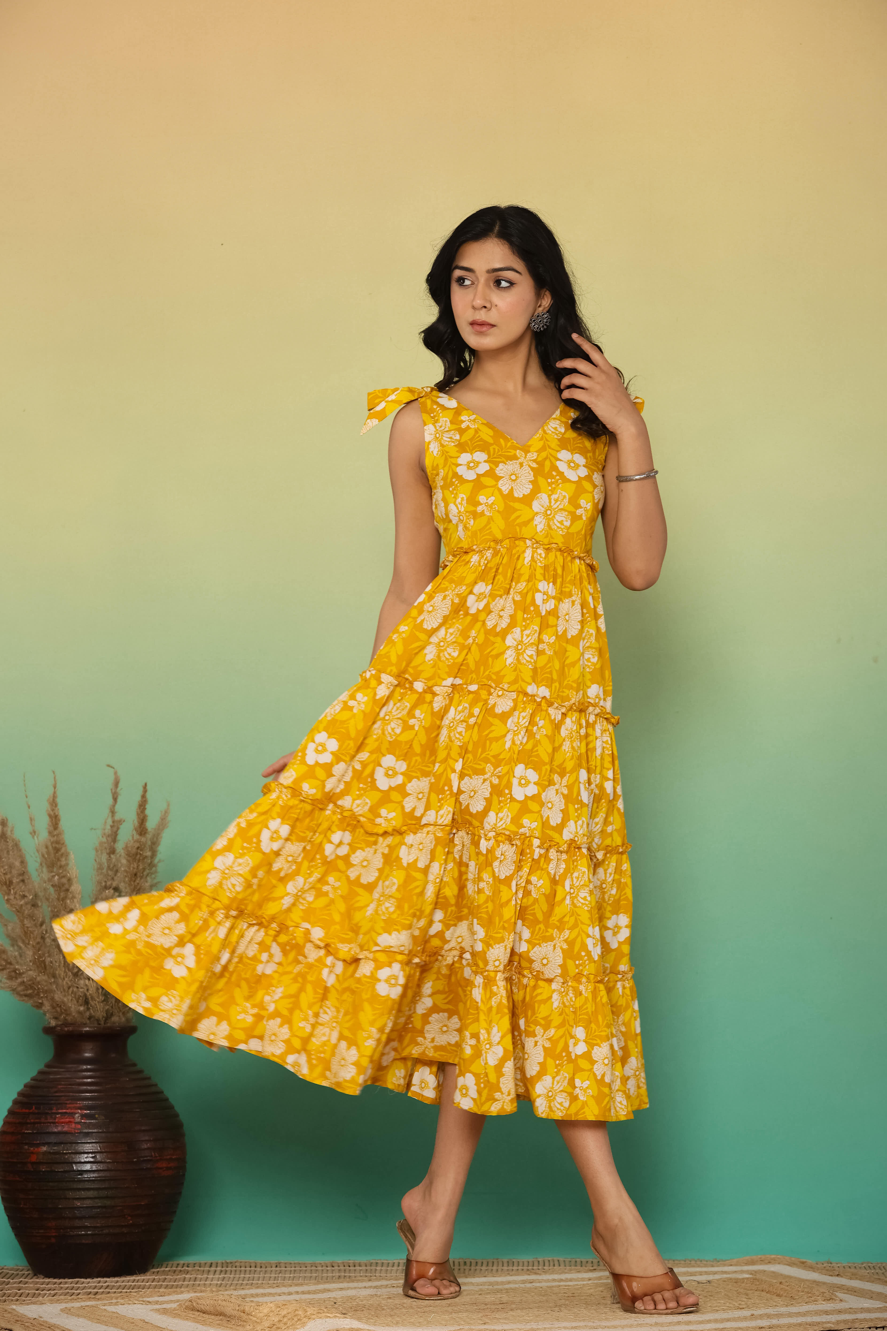 mustard yellow floral maxi dress Magdalen Yellow Floral Maxi Dress