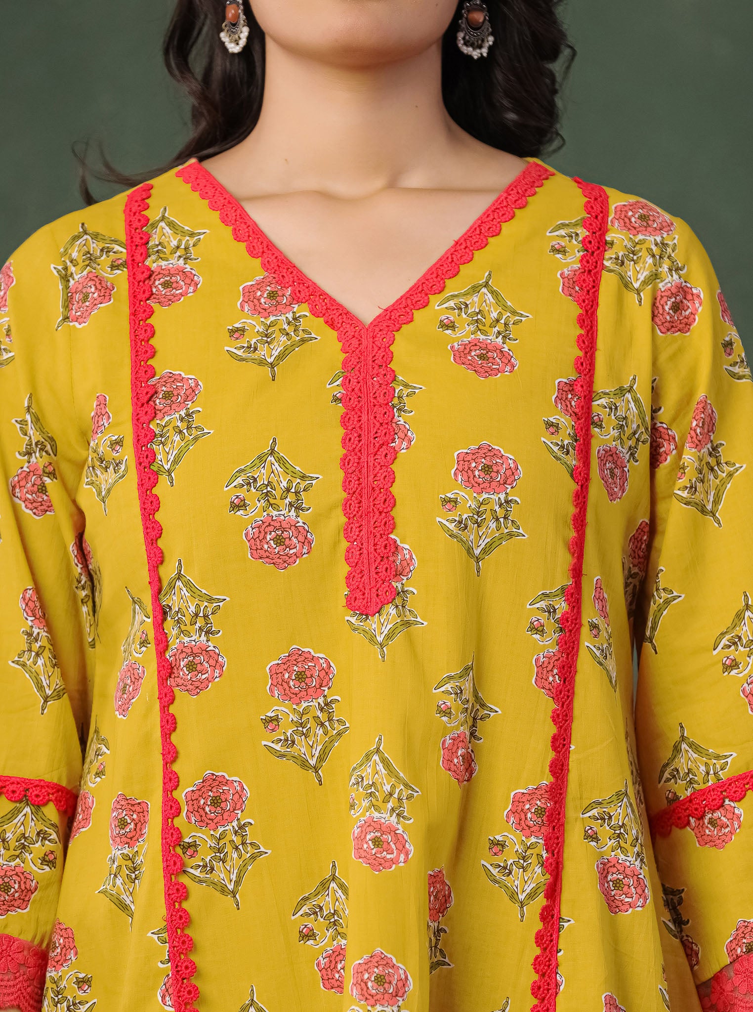Mustard Yellow Floral Block Printed Kurta With Farshi Salwar
