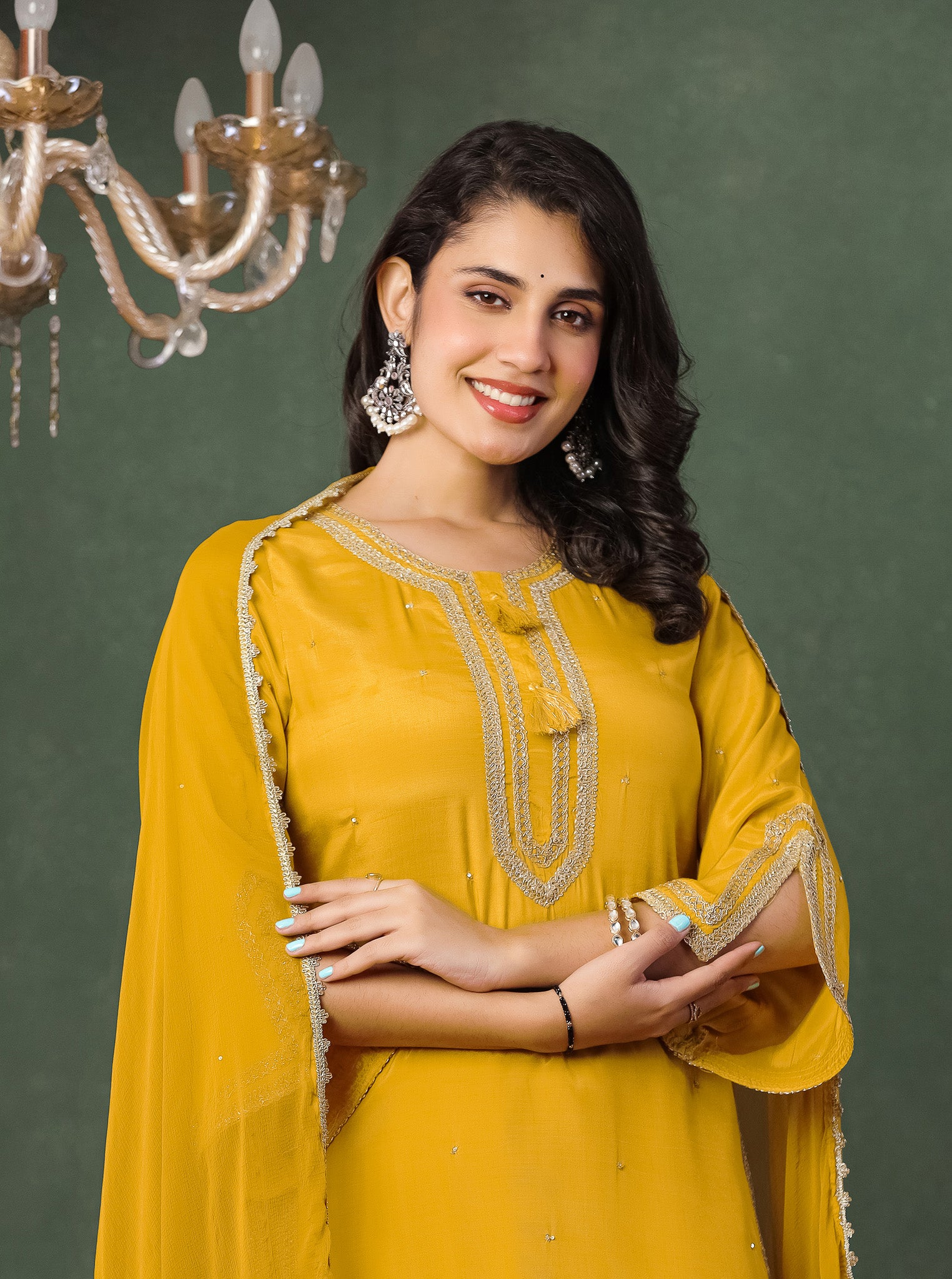 Golden Yellow Viscose Kurta With Farshi Salwar And Dupatta