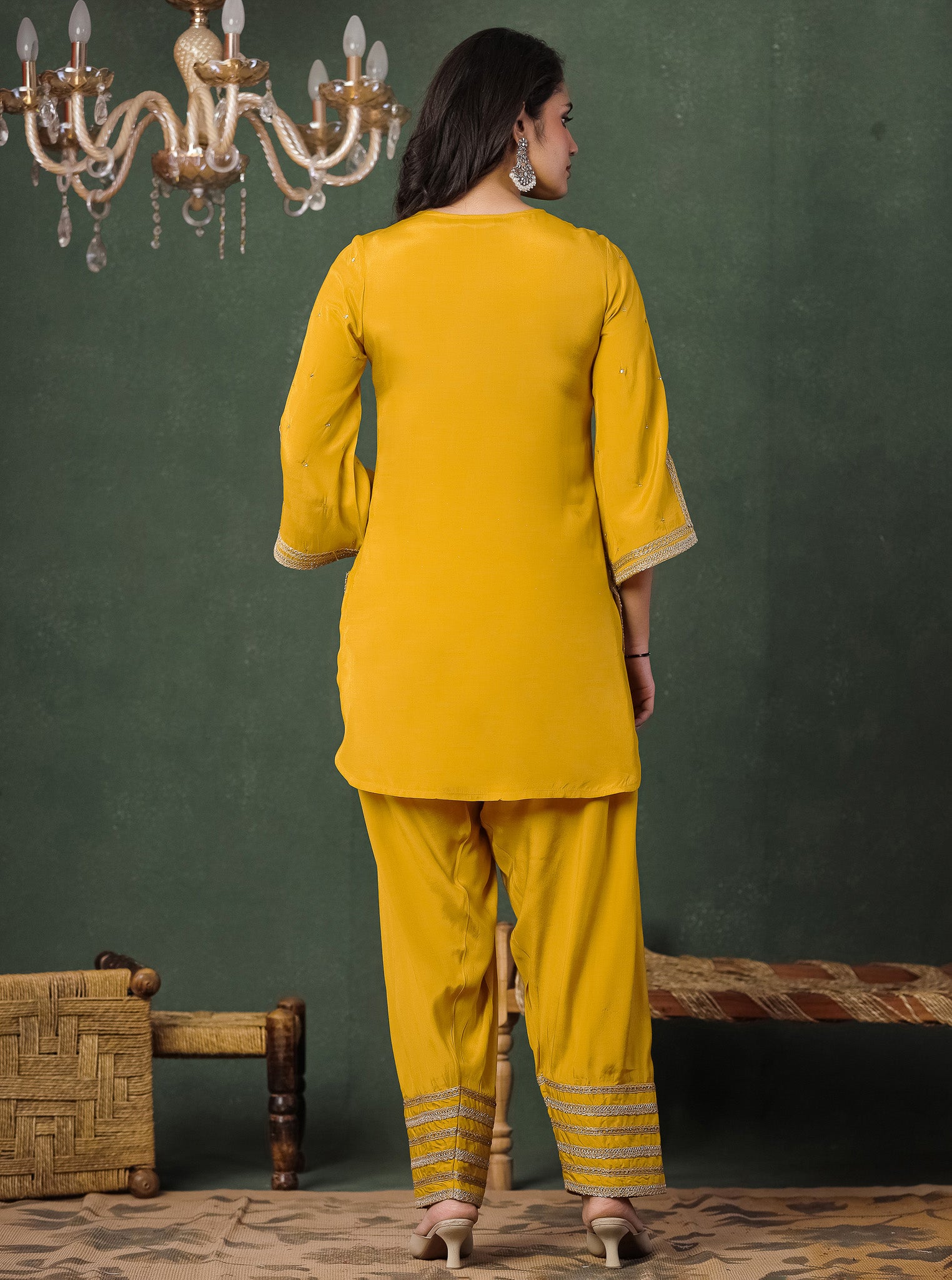 Golden Yellow Viscose Kurta With Farshi Salwar And Dupatta