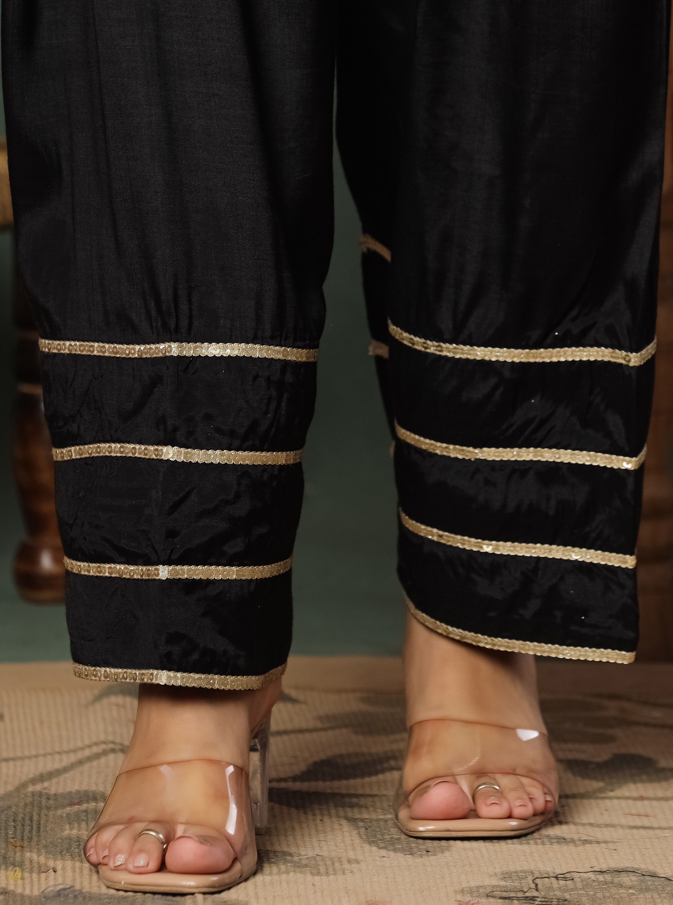 Mustard Embroidered Kurta With Farshi Salwar And Dupatta