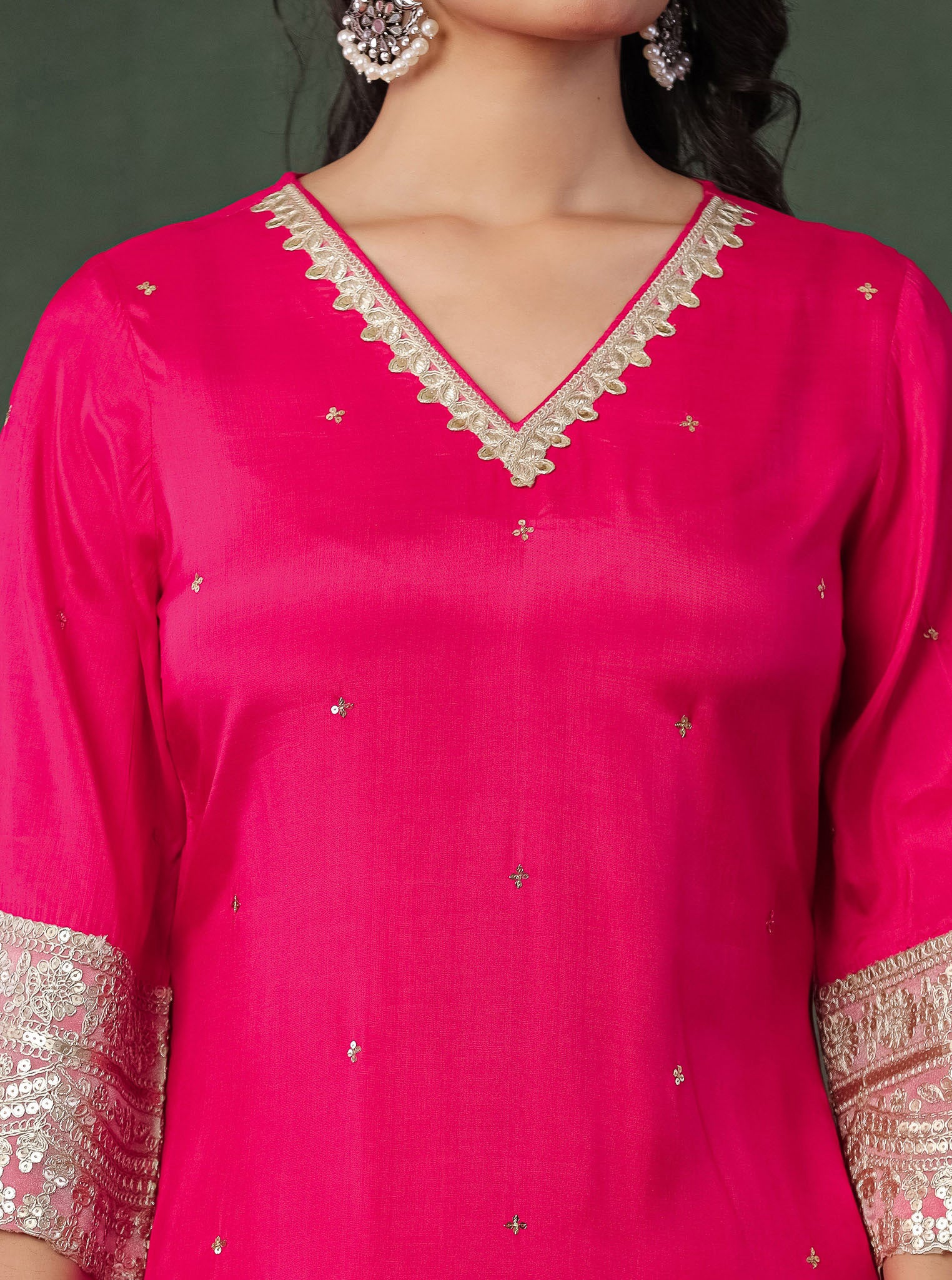 Pink Viscose Kurta With Farshi Salwar And Dupatta