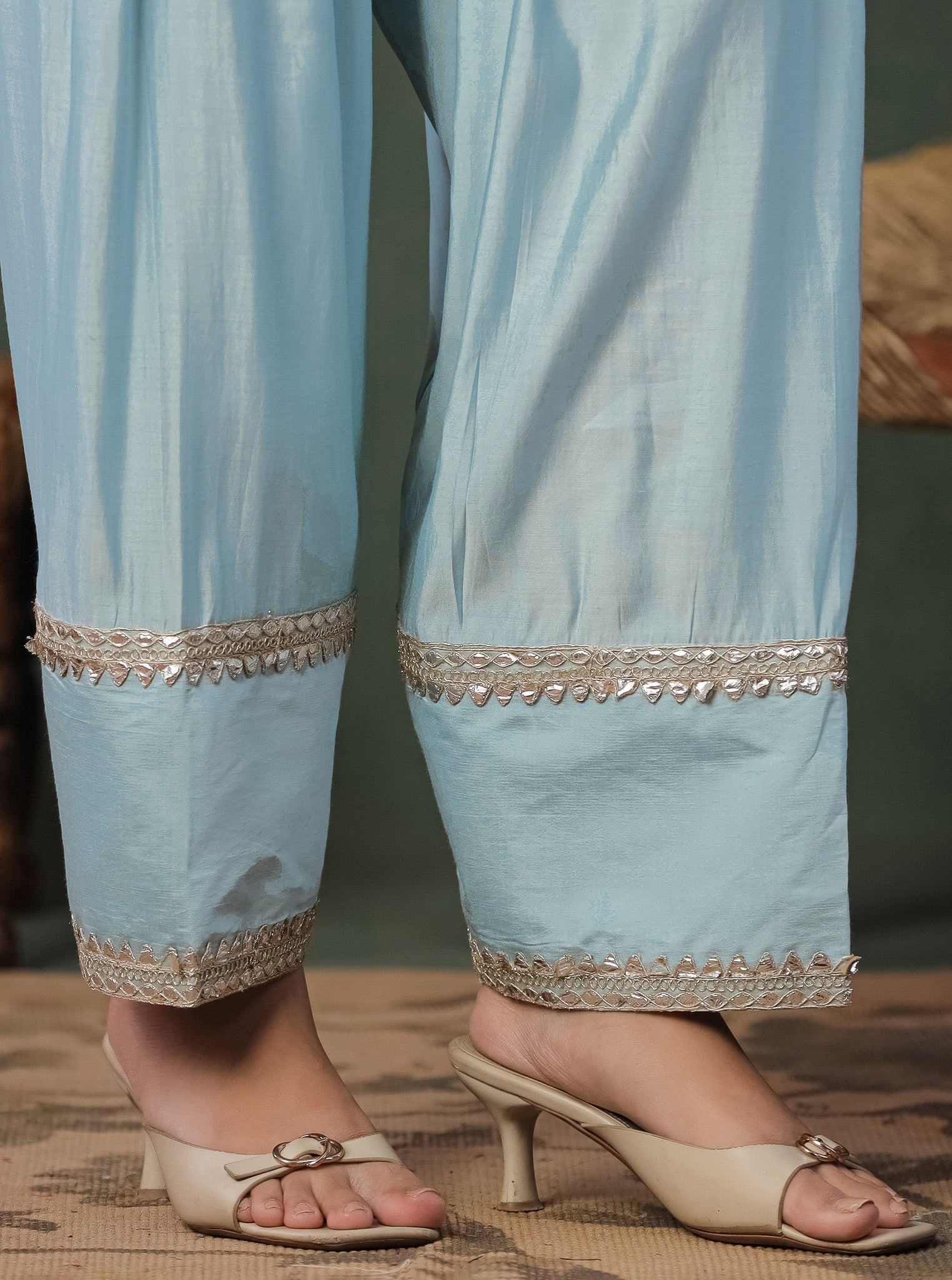 Sky Blue Embroidered Kurta With Farshi Salwar And Dupatta