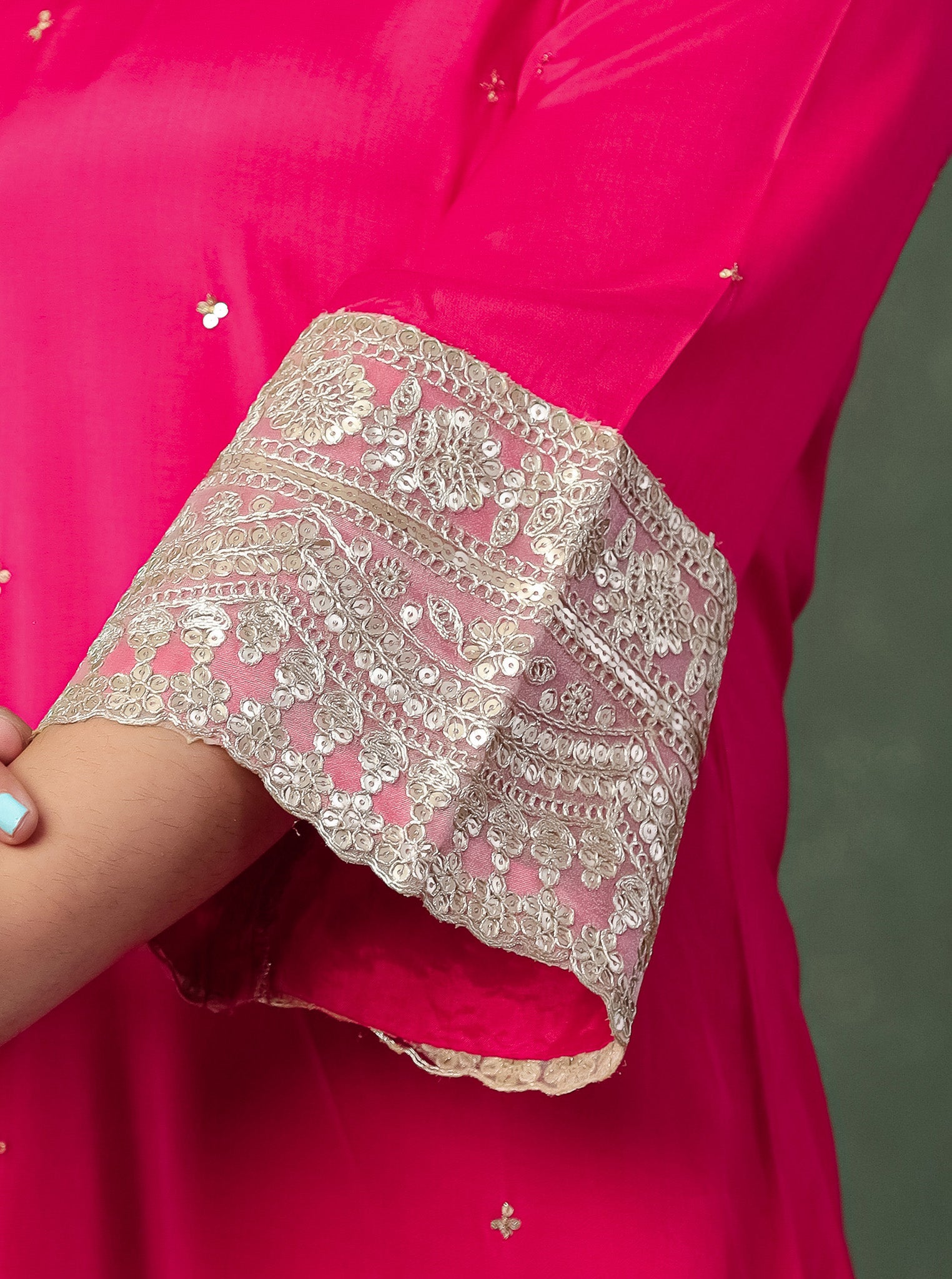 Pink Viscose Kurta With Farshi Salwar And Dupatta
