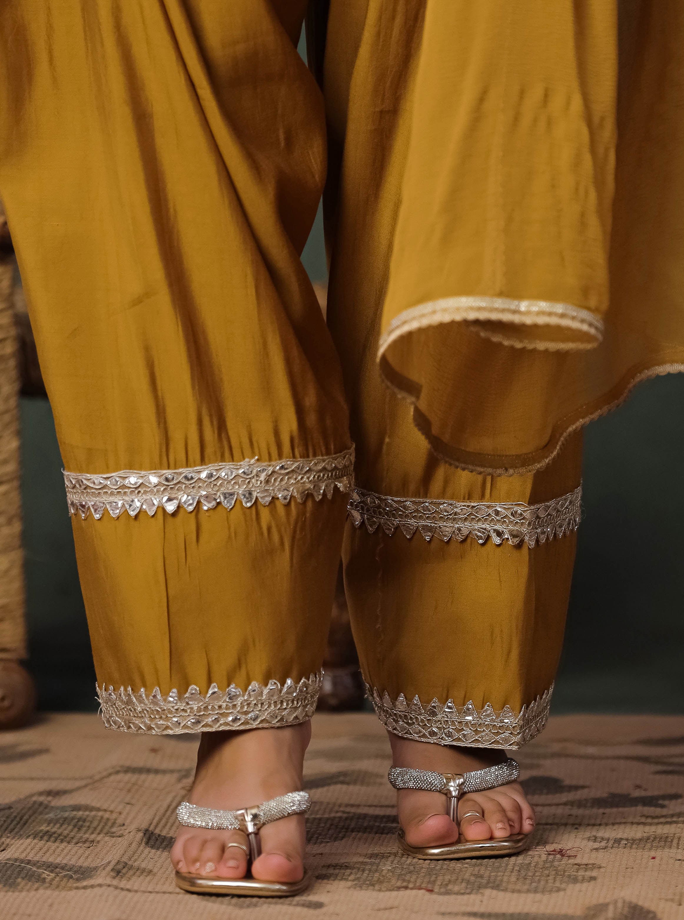Mustard Embroidered Kurta & Plane Palazzo