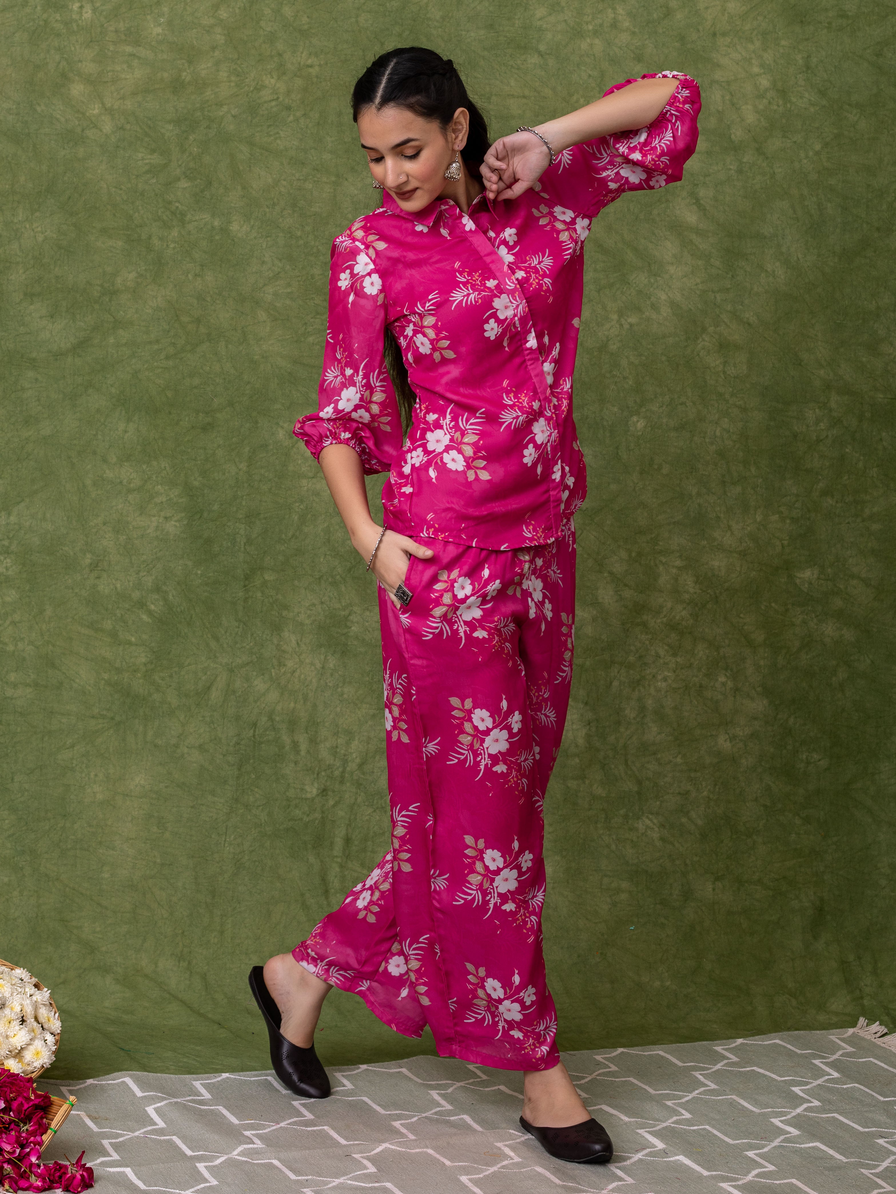 pink-satin-shirt-top-co-ord-set-with-floral-jaal