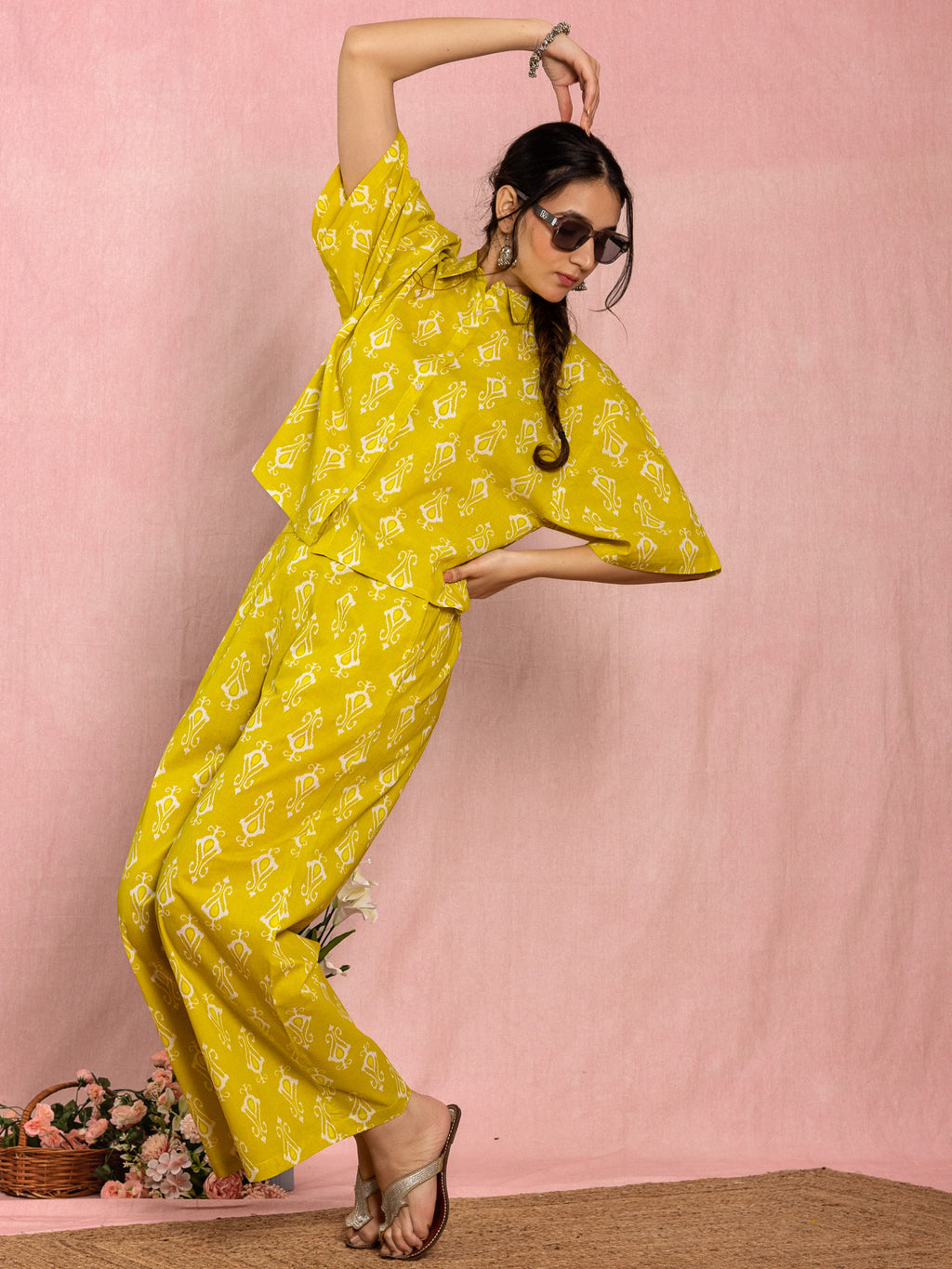 Yellow Cotton Relax Fit Printed Co-ord Set