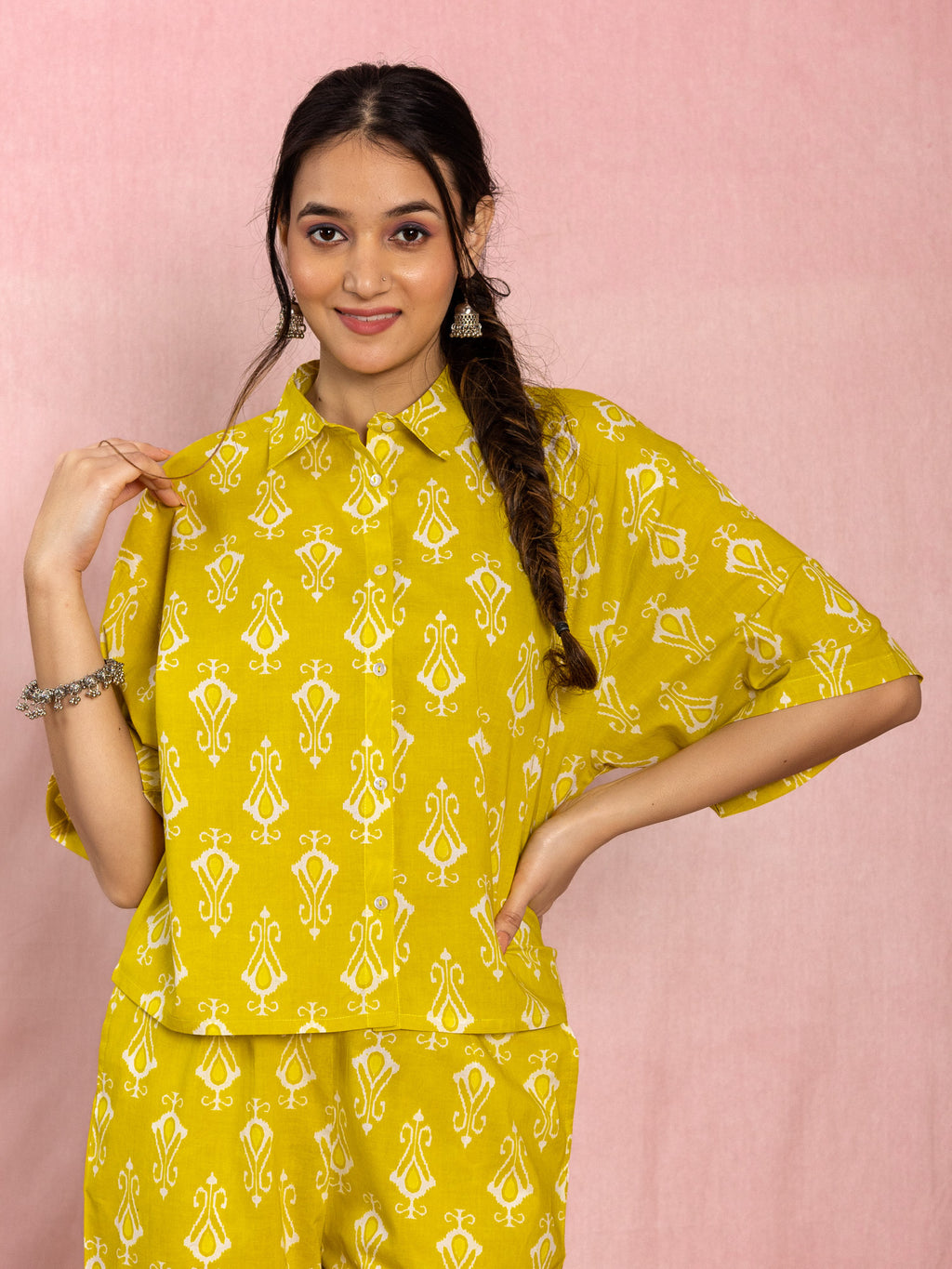 Yellow Cotton Relax Fit Printed Co-ord Set