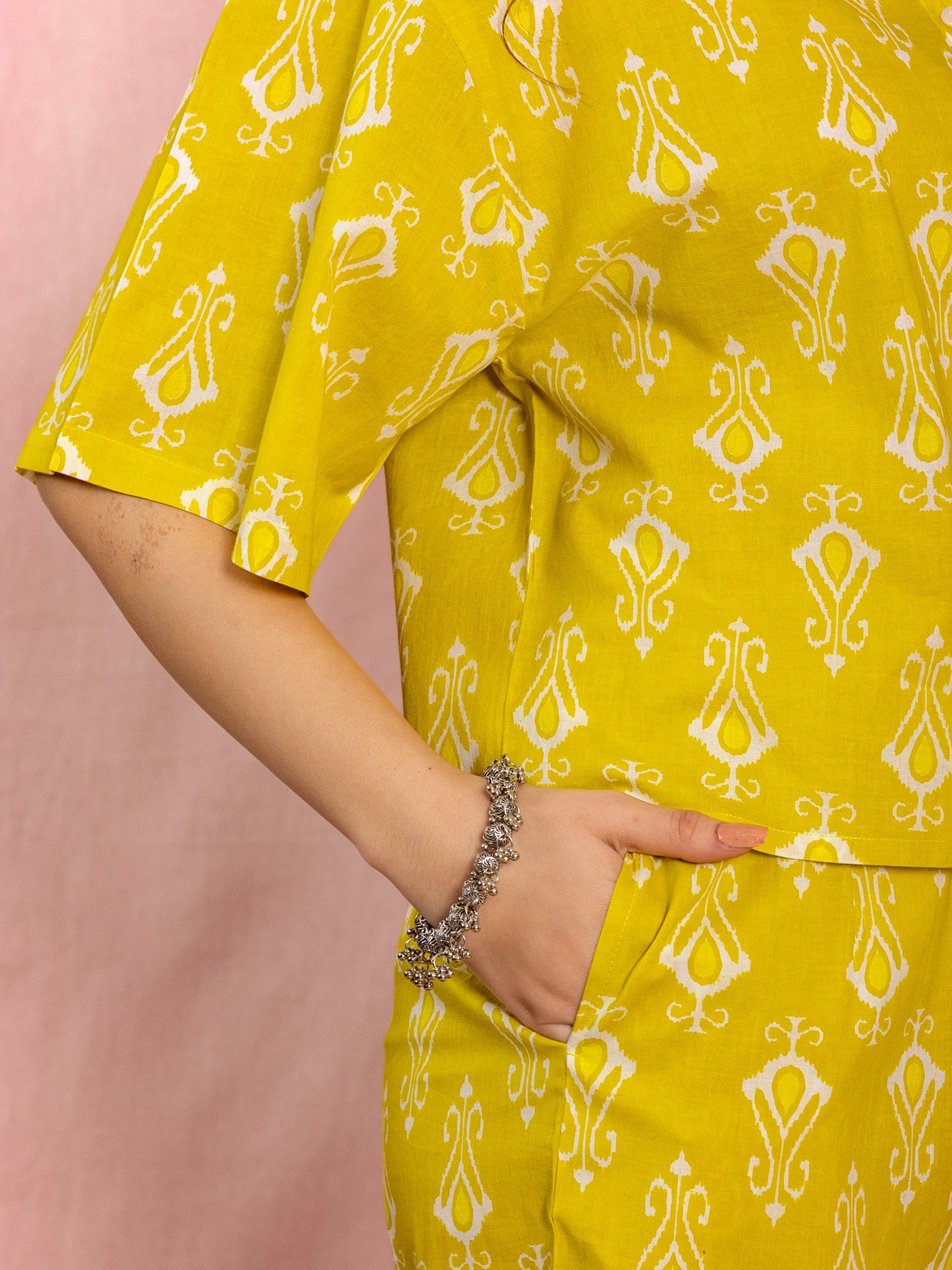 Yellow Cotton Relax Fit Printed Co-ord Set