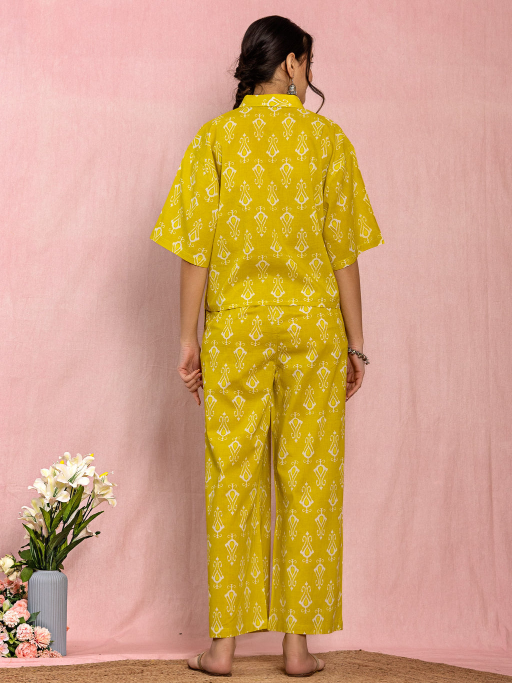 Yellow Cotton Relax Fit Printed Co-ord Set