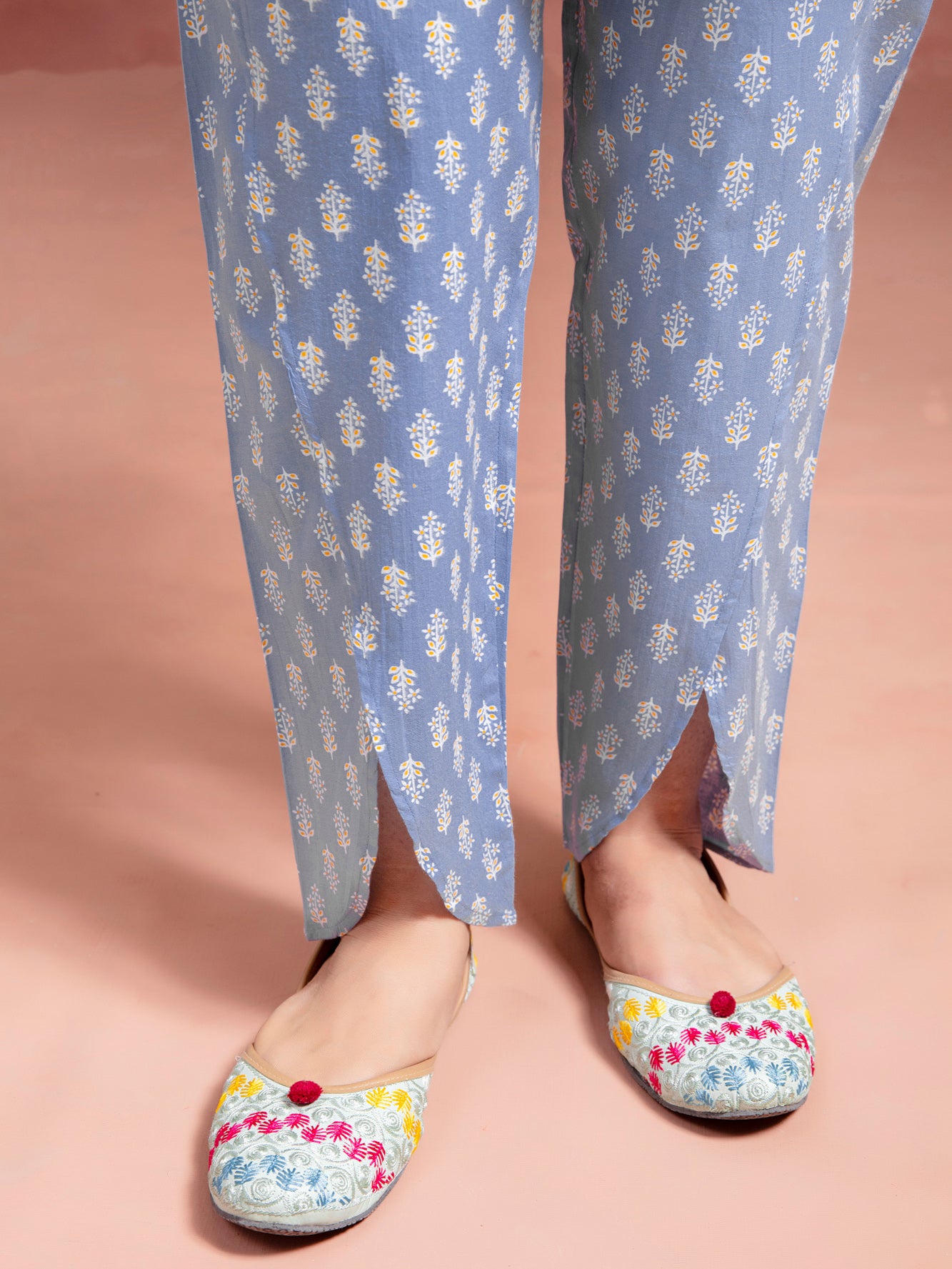 Blue Cotton Printed A-Line Co-Ord Set