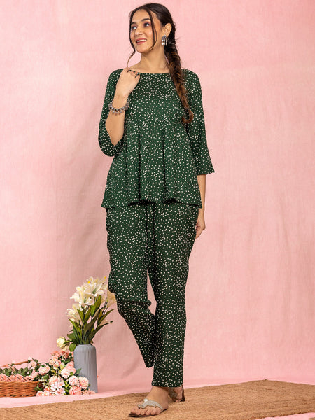 Green Viscose Polka Dot Print Co-Ord Set