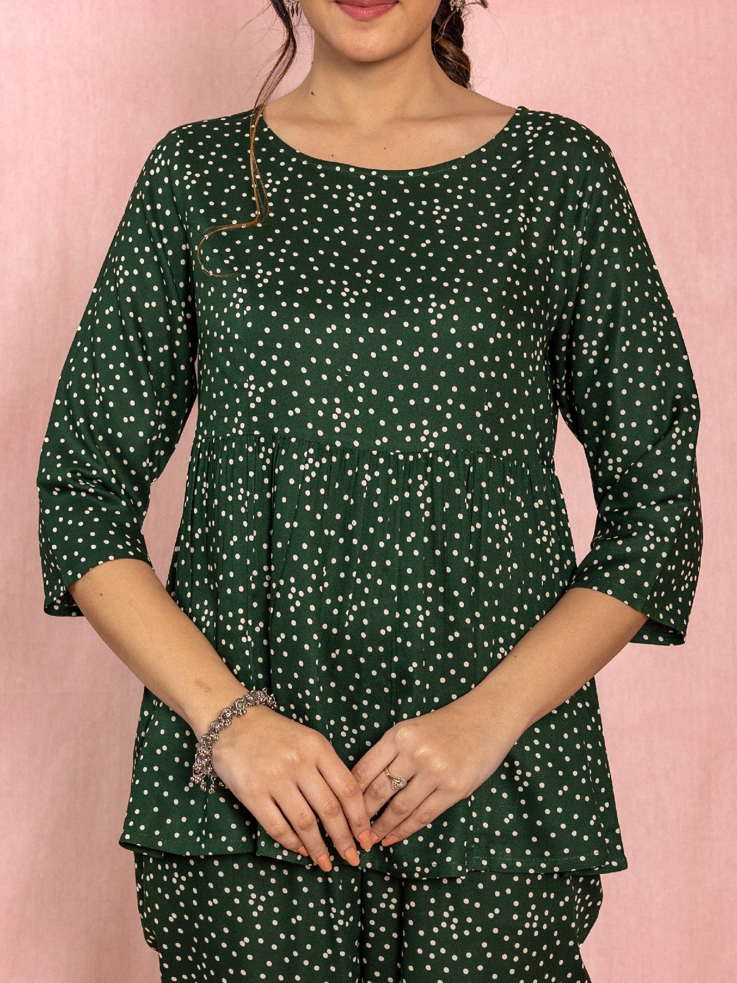 Green Viscose Polka Dot Print Co-Ord Set
