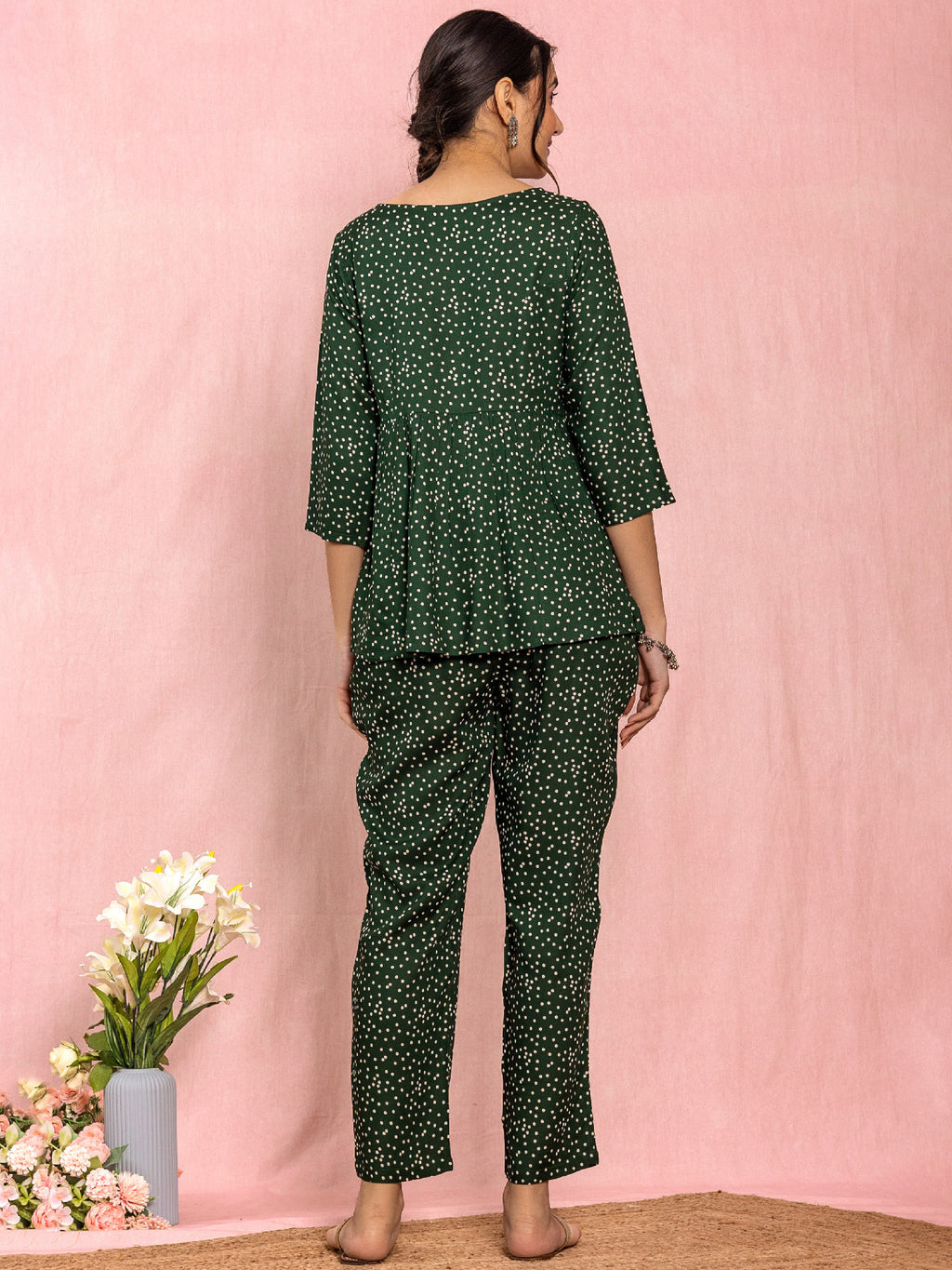 Green Viscose Polka Dot Print Co-Ord Set