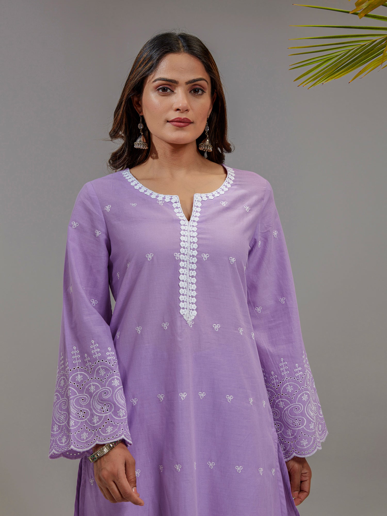 Lavender Cotton Embroidered A-Line Co-Ord Set