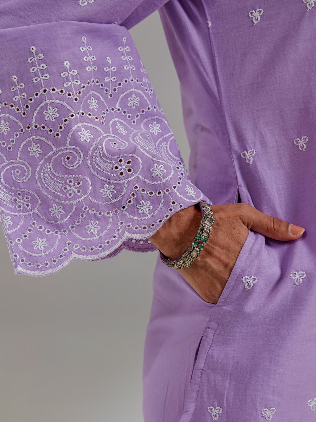 Lavender Cotton Embroidered A-Line Co-Ord Set