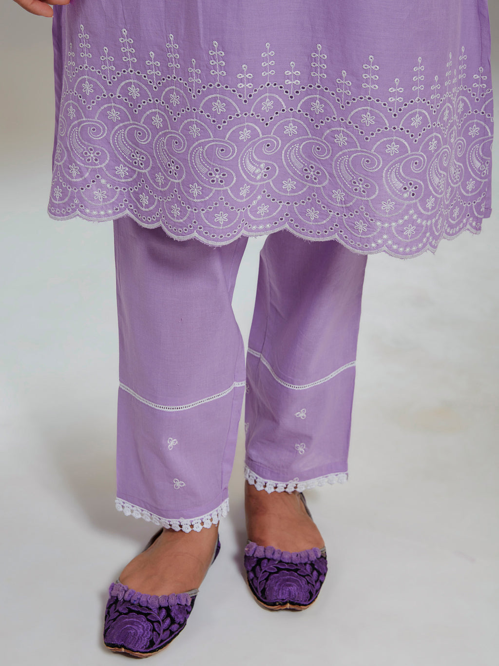 Lavender Cotton Embroidered A-Line Co-Ord Set