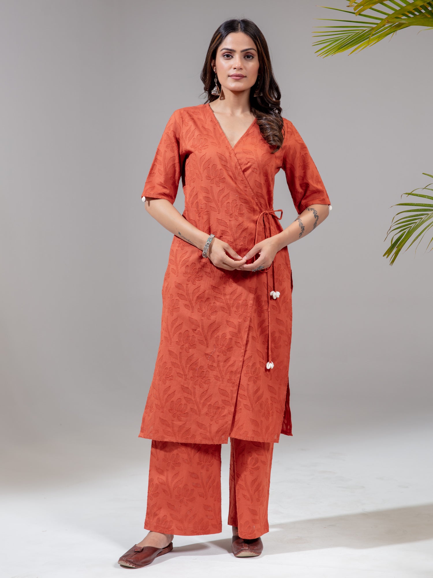 Rust Cotton Jacquard A-Line Co-ord Set