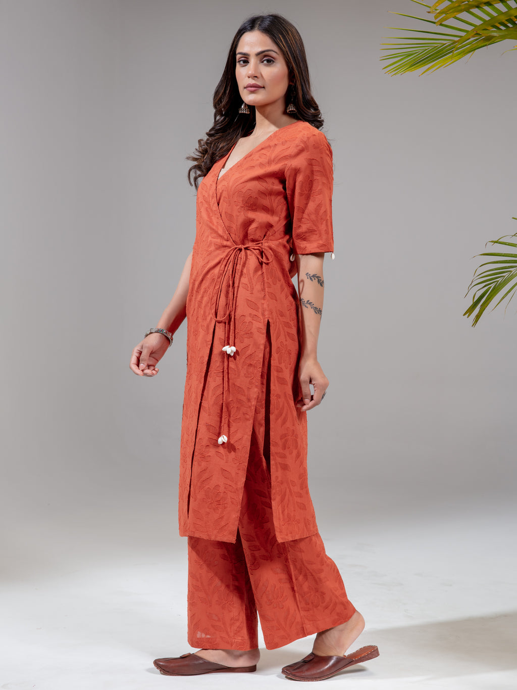 Rust Cotton Jacquard A-Line Co-ord Set