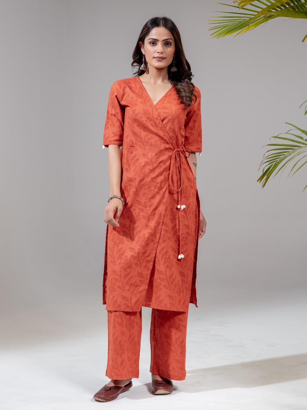 Rust Cotton Jacquard A-Line Co-ord Set