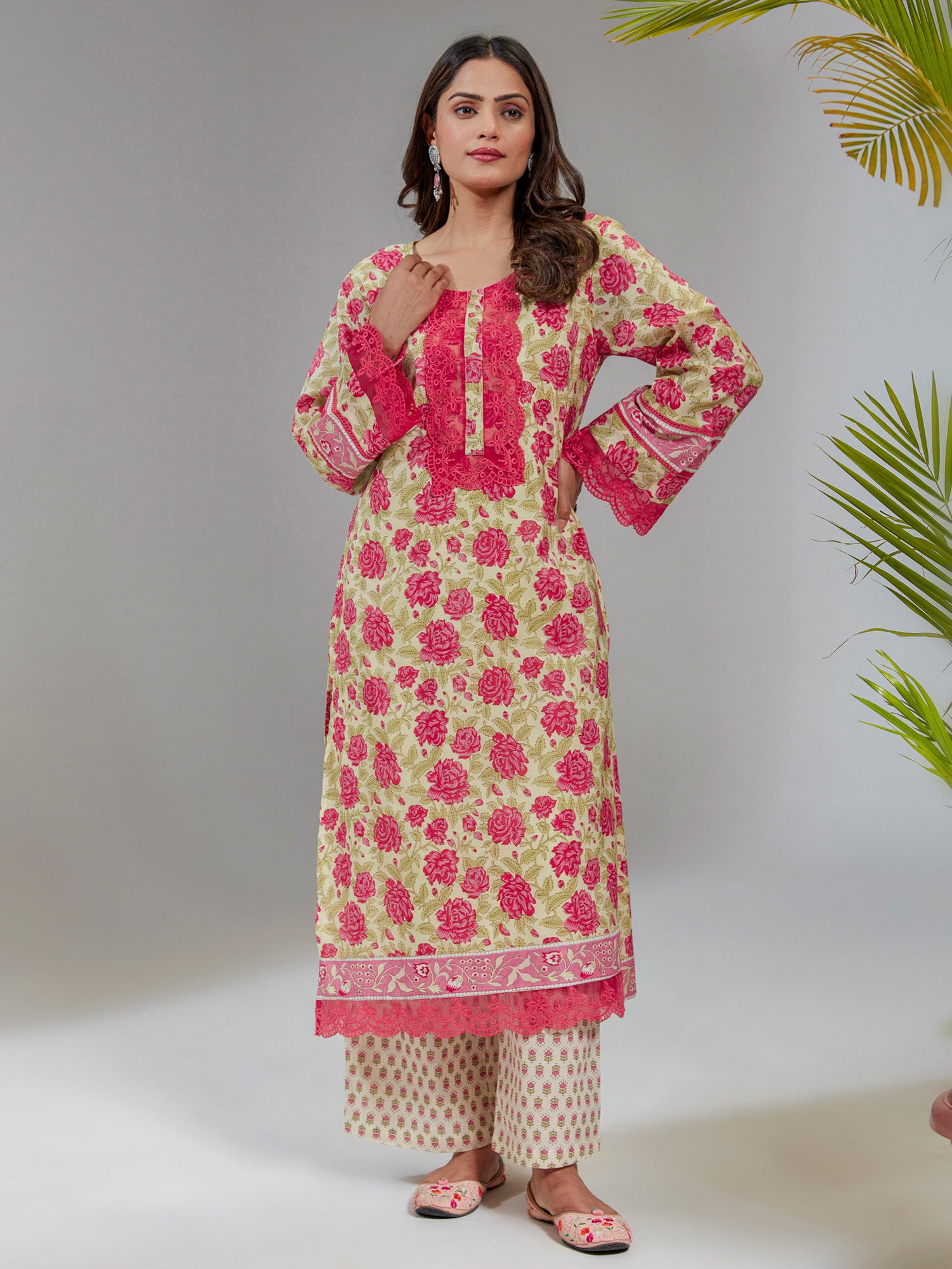 Pastel Green Chanderi A-Line Floral Printed Co-Ord Set