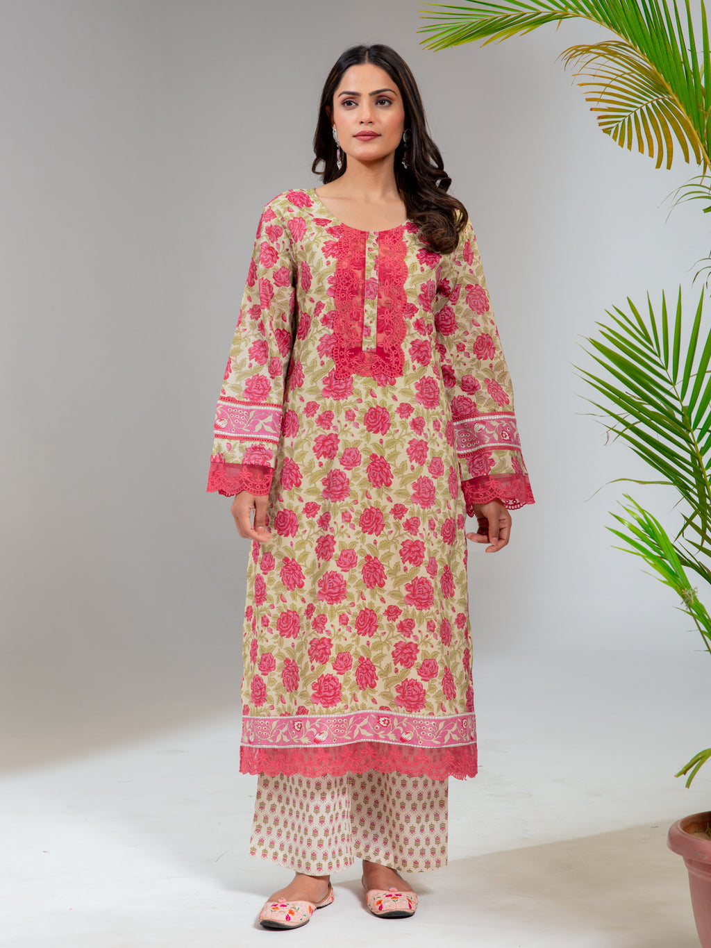 Pastel Green Chanderi A-Line Floral Printed Co-Ord Set