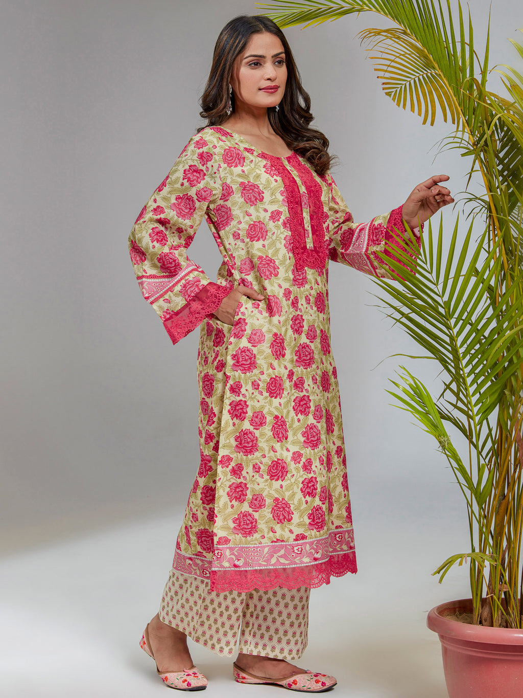 Pastel Green Chanderi A-Line Floral Printed Co-Ord Set