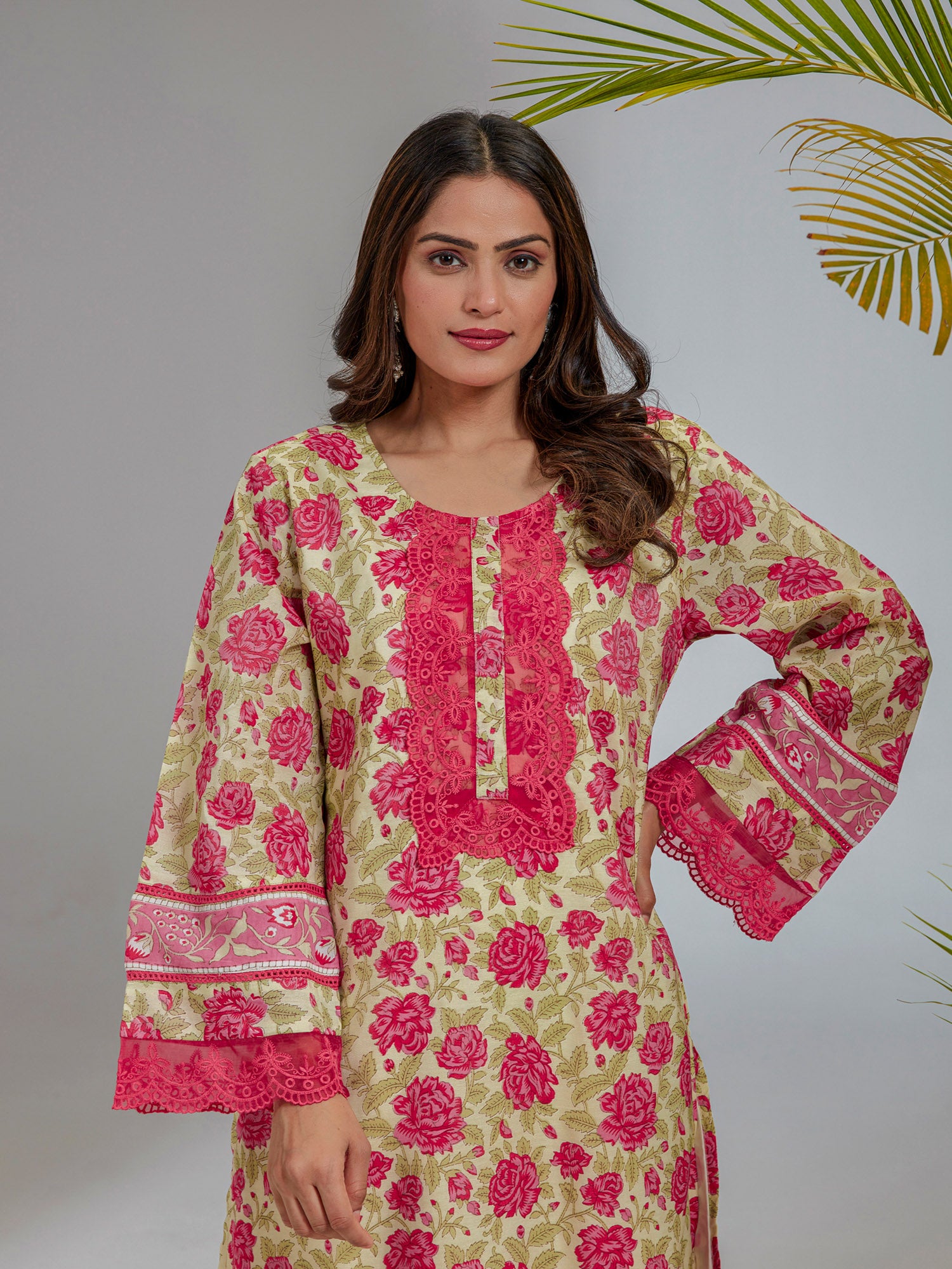 Pastel Green Chanderi A-Line Floral Printed Co-Ord Set