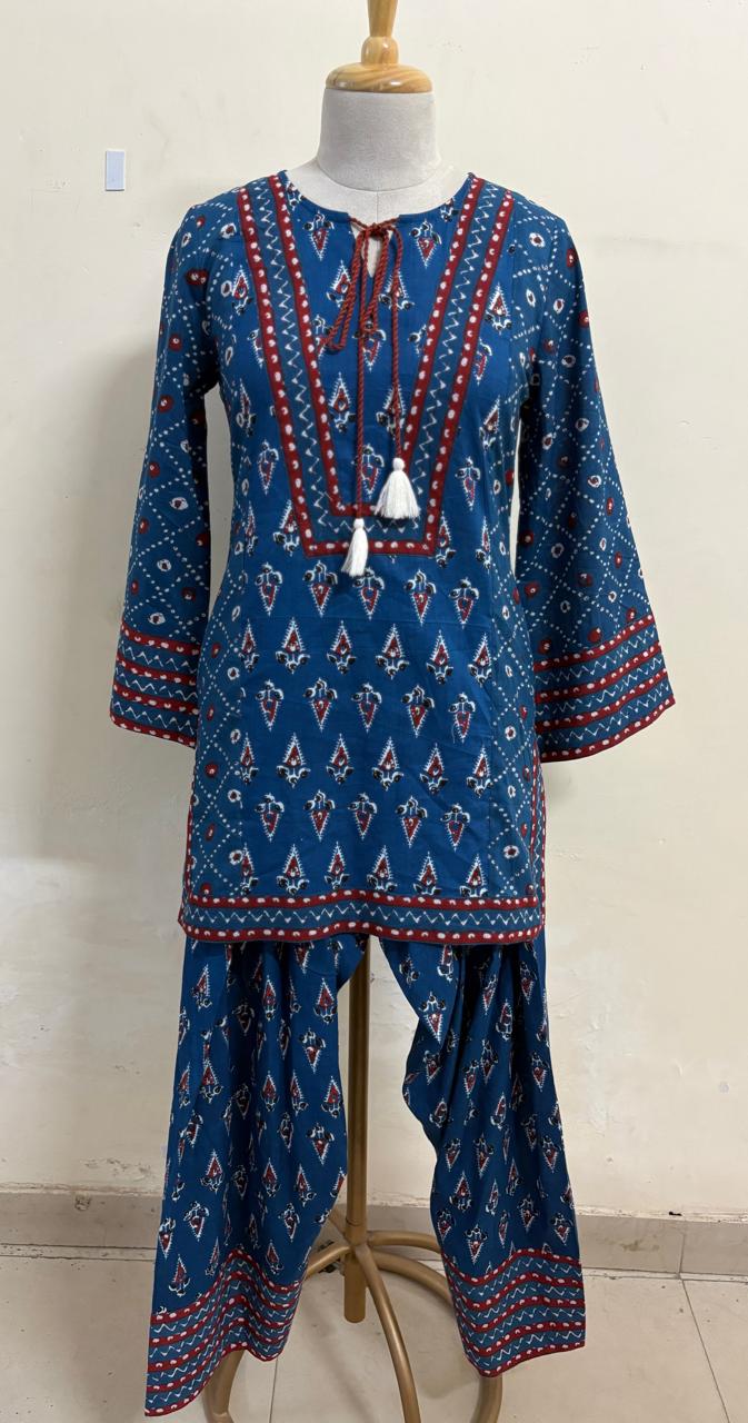 Kasya Indigo Printed Cotton Farshi Salwar Suit