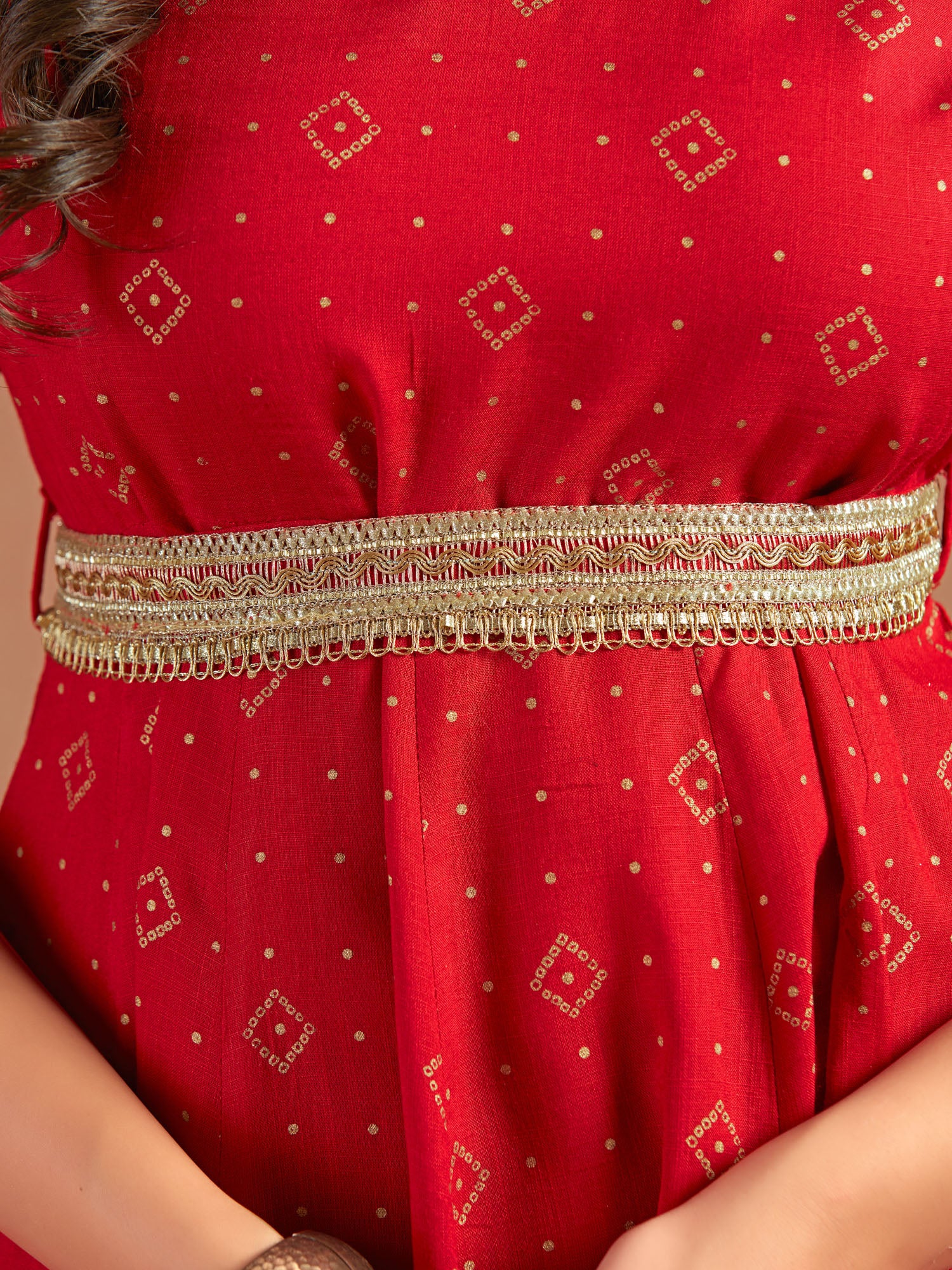 Red Viscose Printed Flared Dress