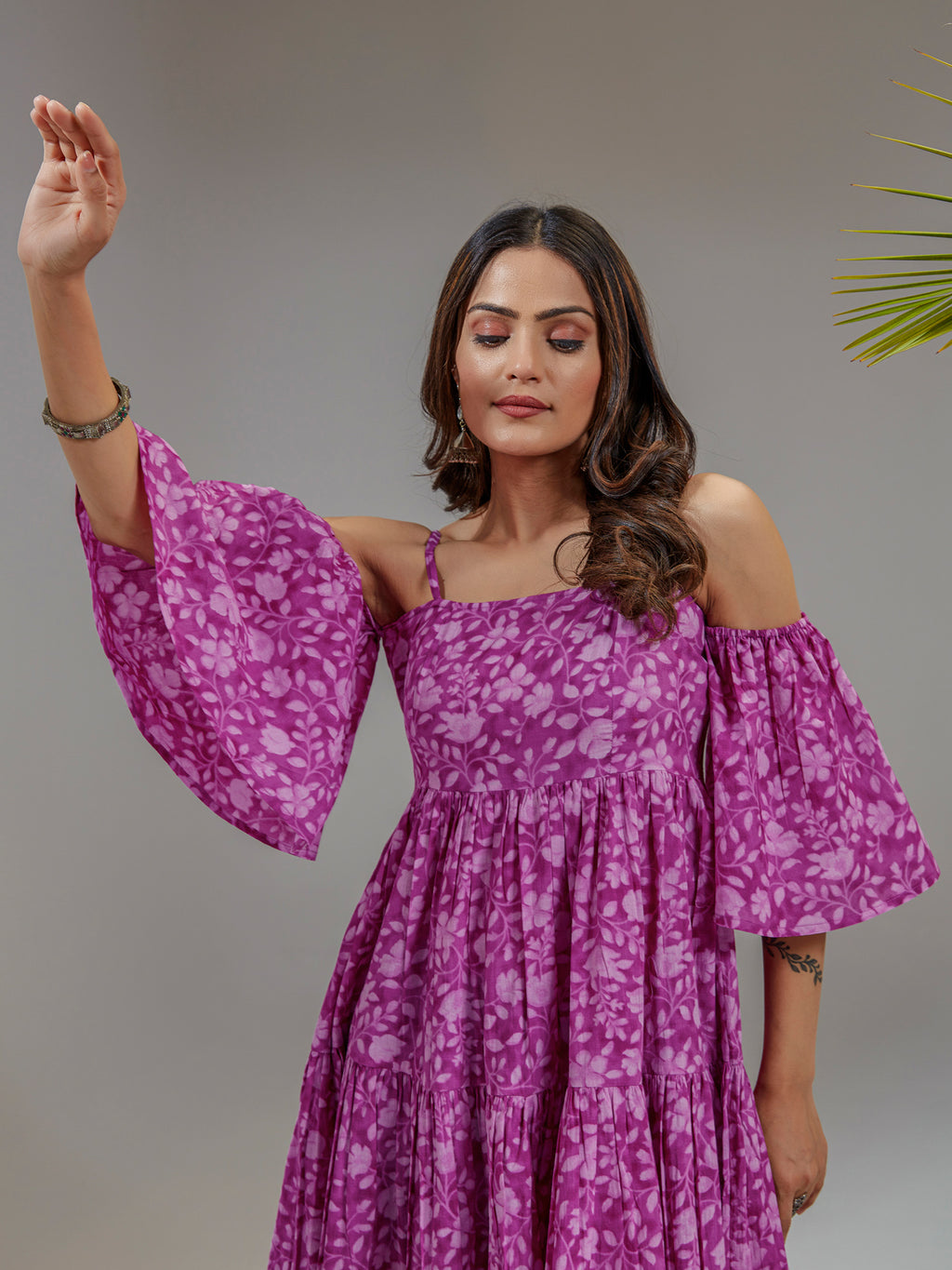 Pink Cotton Floral Printed Flared Dress