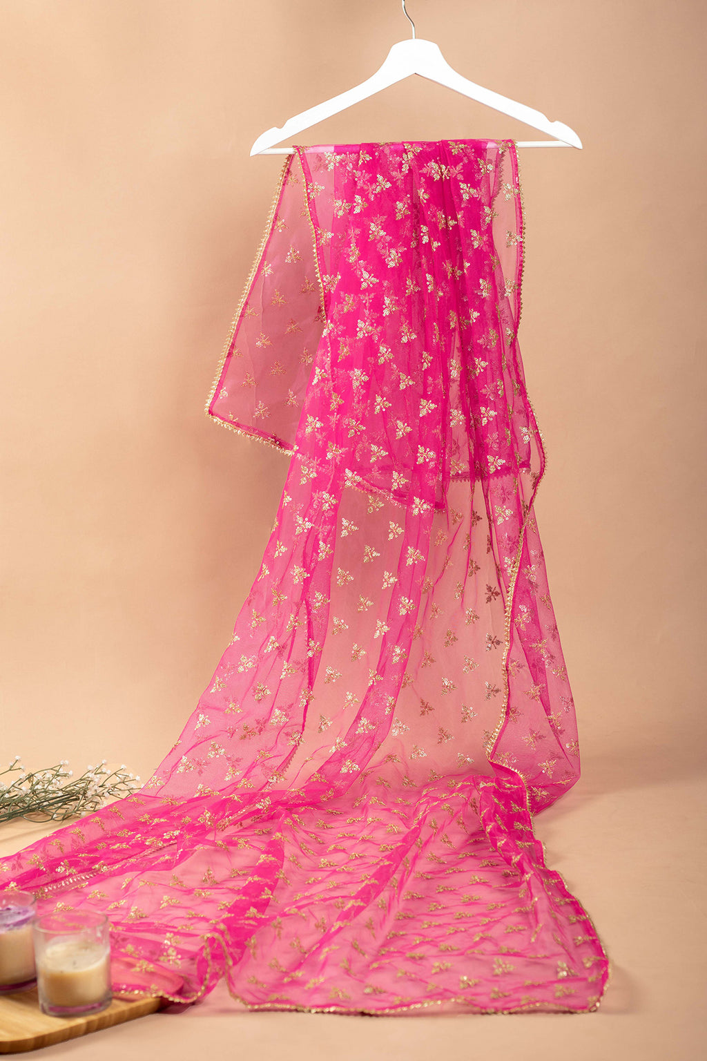 Magenta & Gold-Toned Ethnic Motifs Embroidered Dupatta