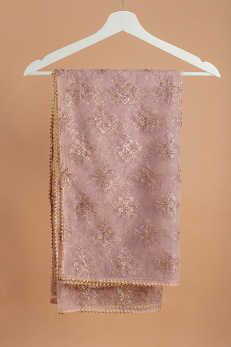 Purple & Gold-Toned Ethnic Motifs Embroidered Gotta Patti Dupatta