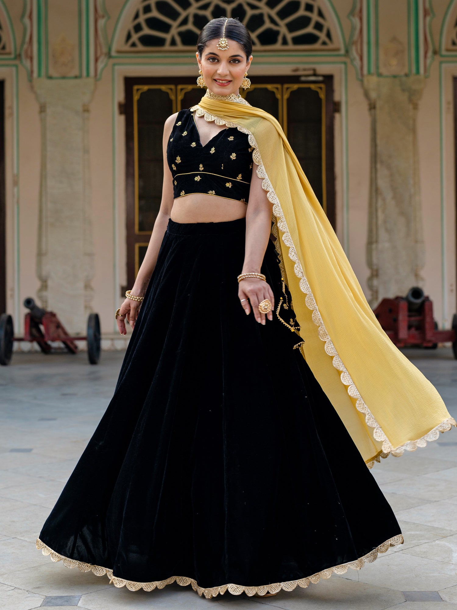 Black Velvet Embroidered Lehenga Choli With Najneen Dupatta