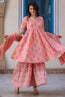 Cotton flared Peach Kurta Set