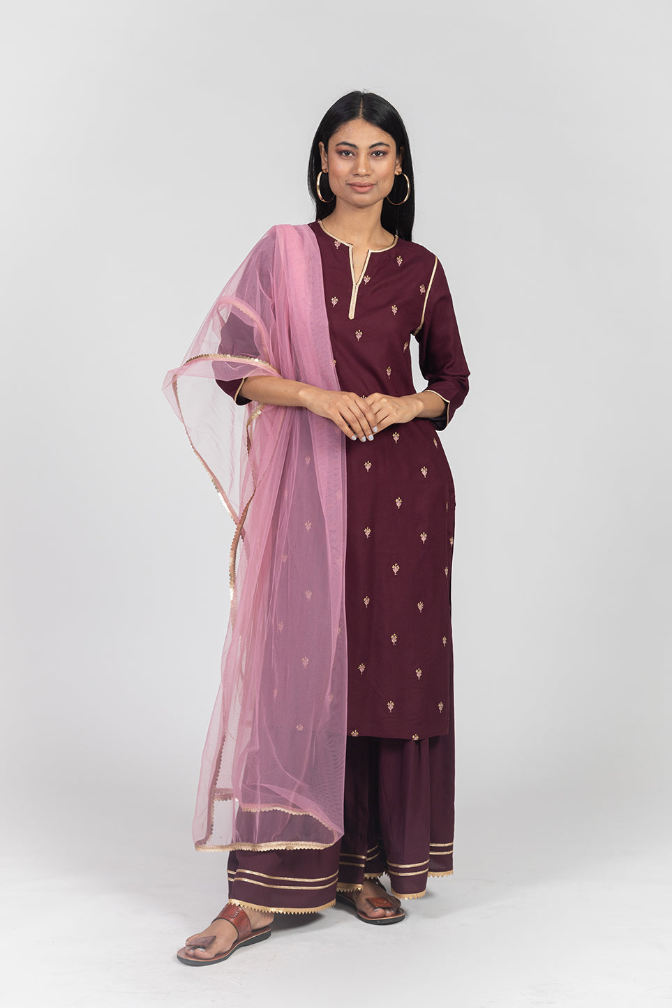 Pink & Gold-Toned Gotta Patti Dupatta