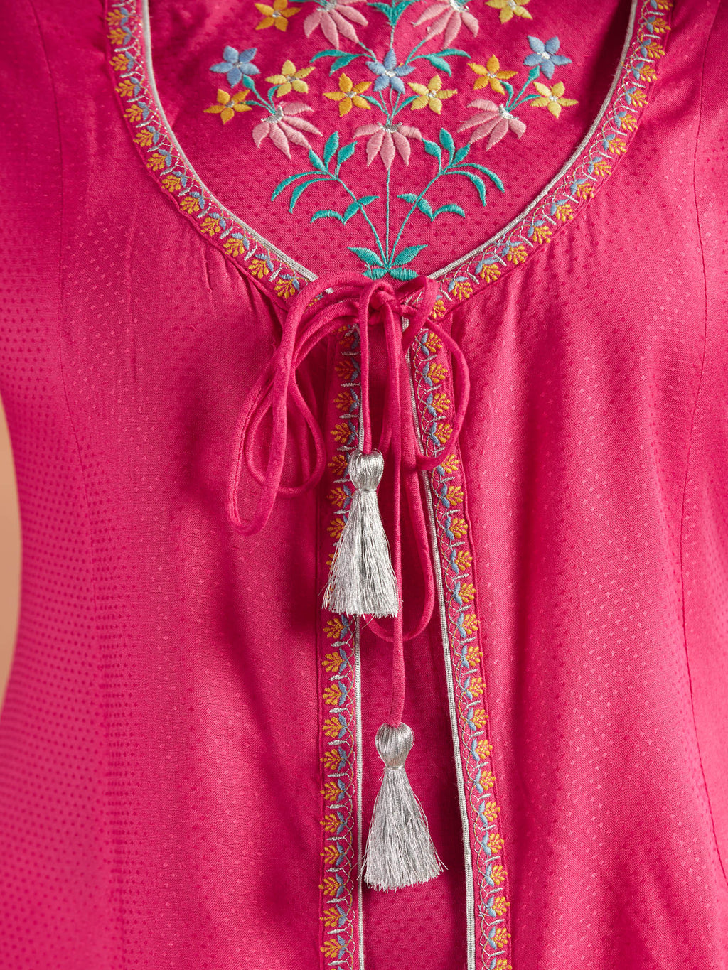 Pink Viscose Embroidered Flared Kurta With Palazzo