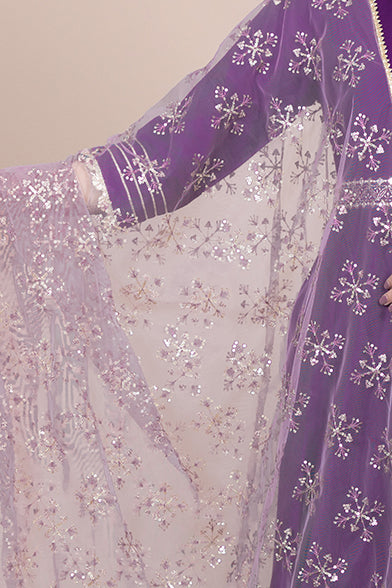 Purple & Gold-Toned Ethnic Motifs Embroidered Gotta Patti Dupatta