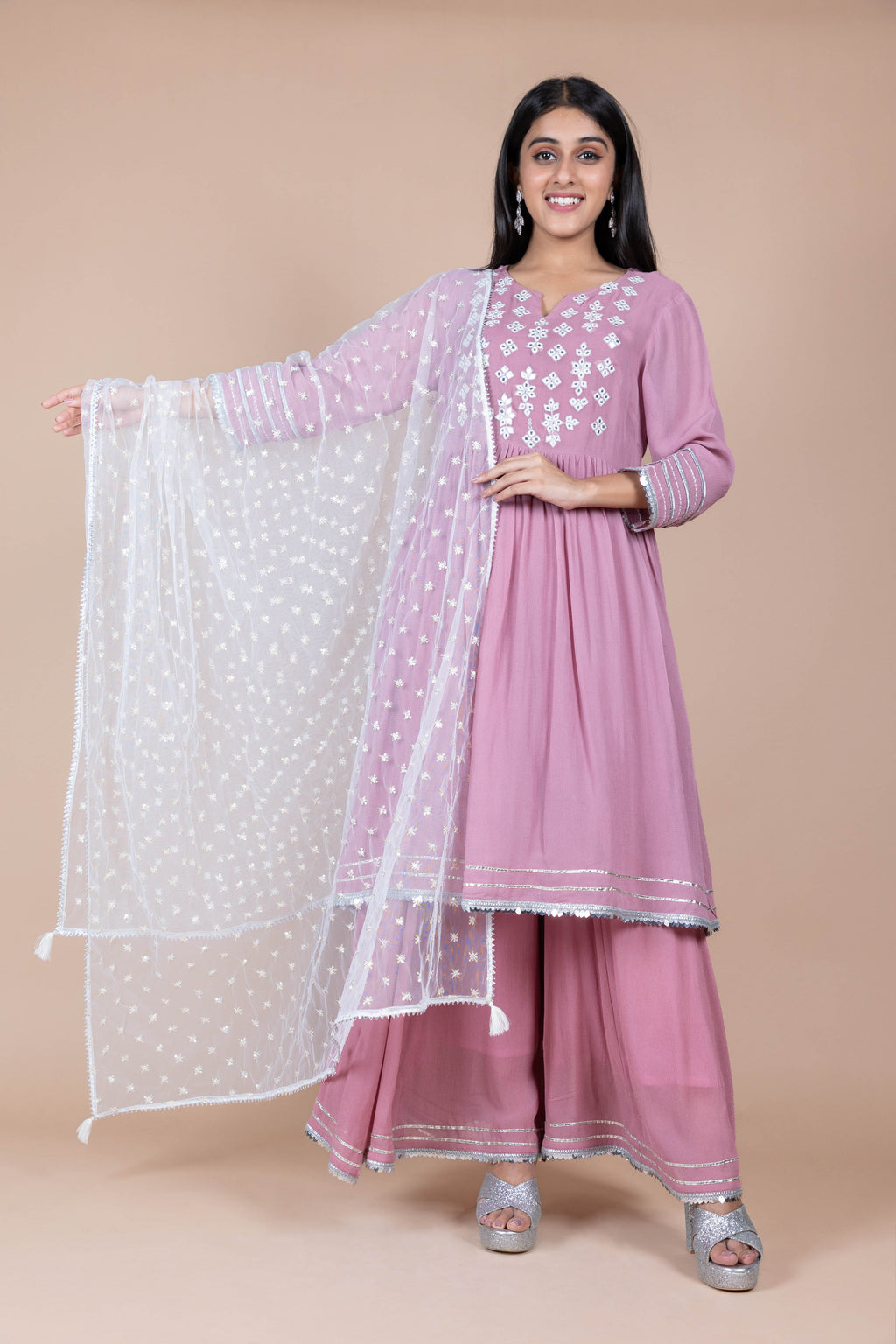 White Ethnic Motifs Embroidered Dupatta