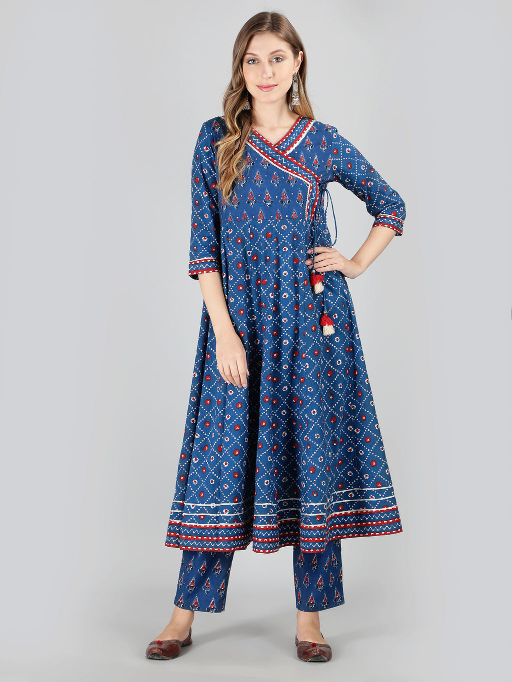 Blue ethnic printed In Anarkali style Kurta with pant.