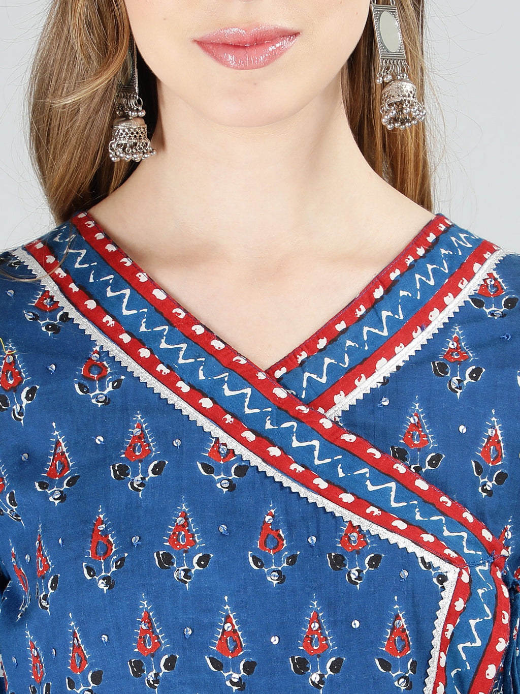 Blue ethnic printed In Anarkali style Kurta with pant.