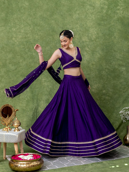 Purple Lehenga Set with Embroidered Dupatta and Heavy Lace