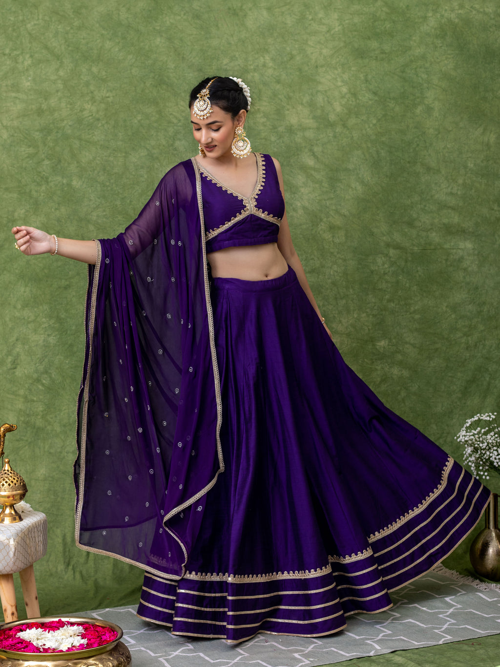 Purple Lehenga Set with Embroidered Dupatta and Heavy Lace