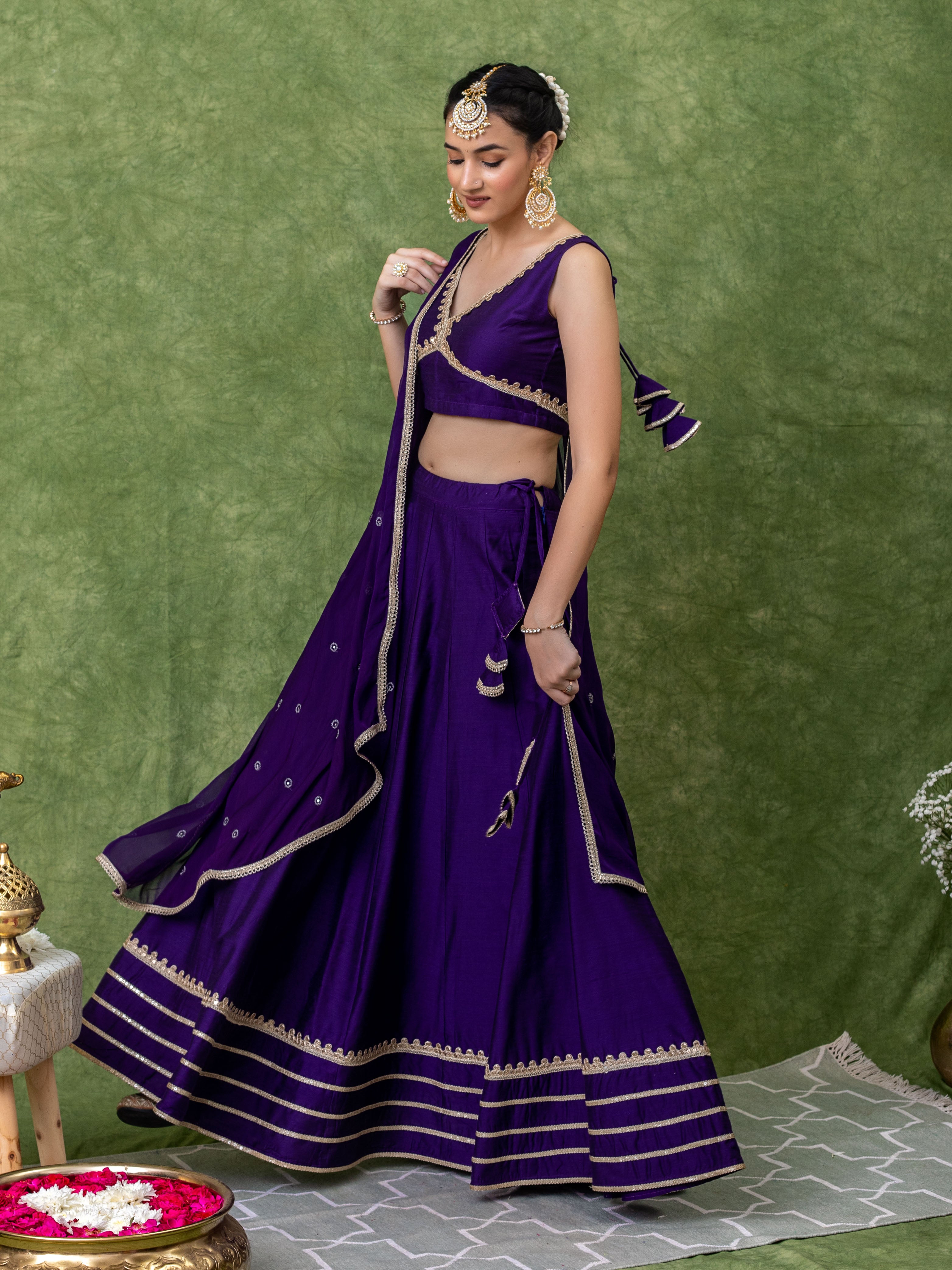 Purple Lehenga Set with Embroidered Dupatta and Heavy Lace